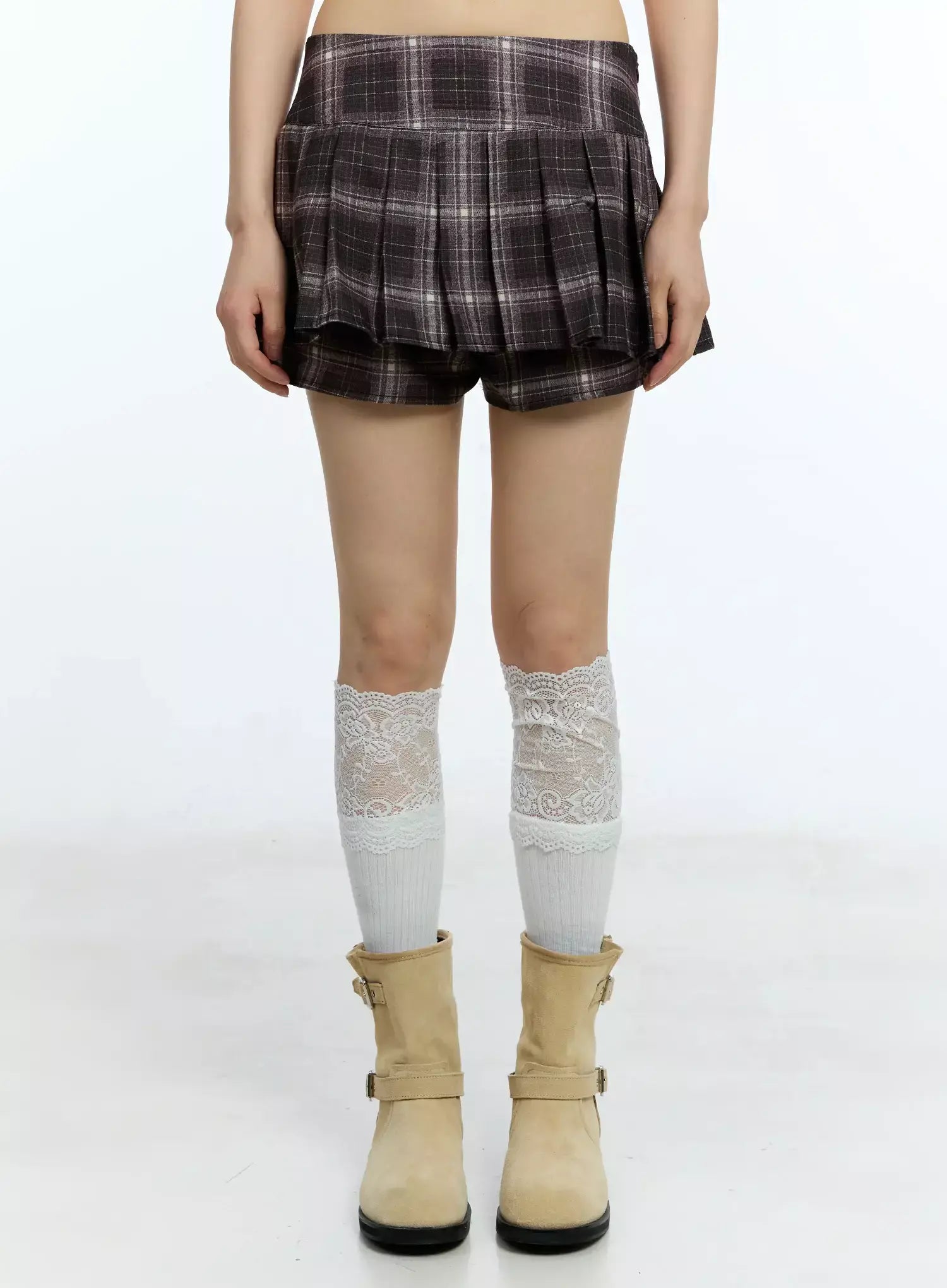 Plaid Pleated Mini Skirt IU524