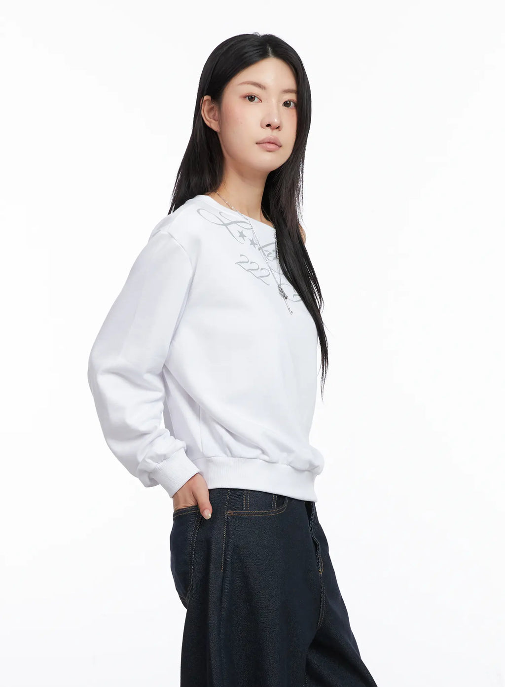 Text Print Off-Shoulder Sweatshirt CO508