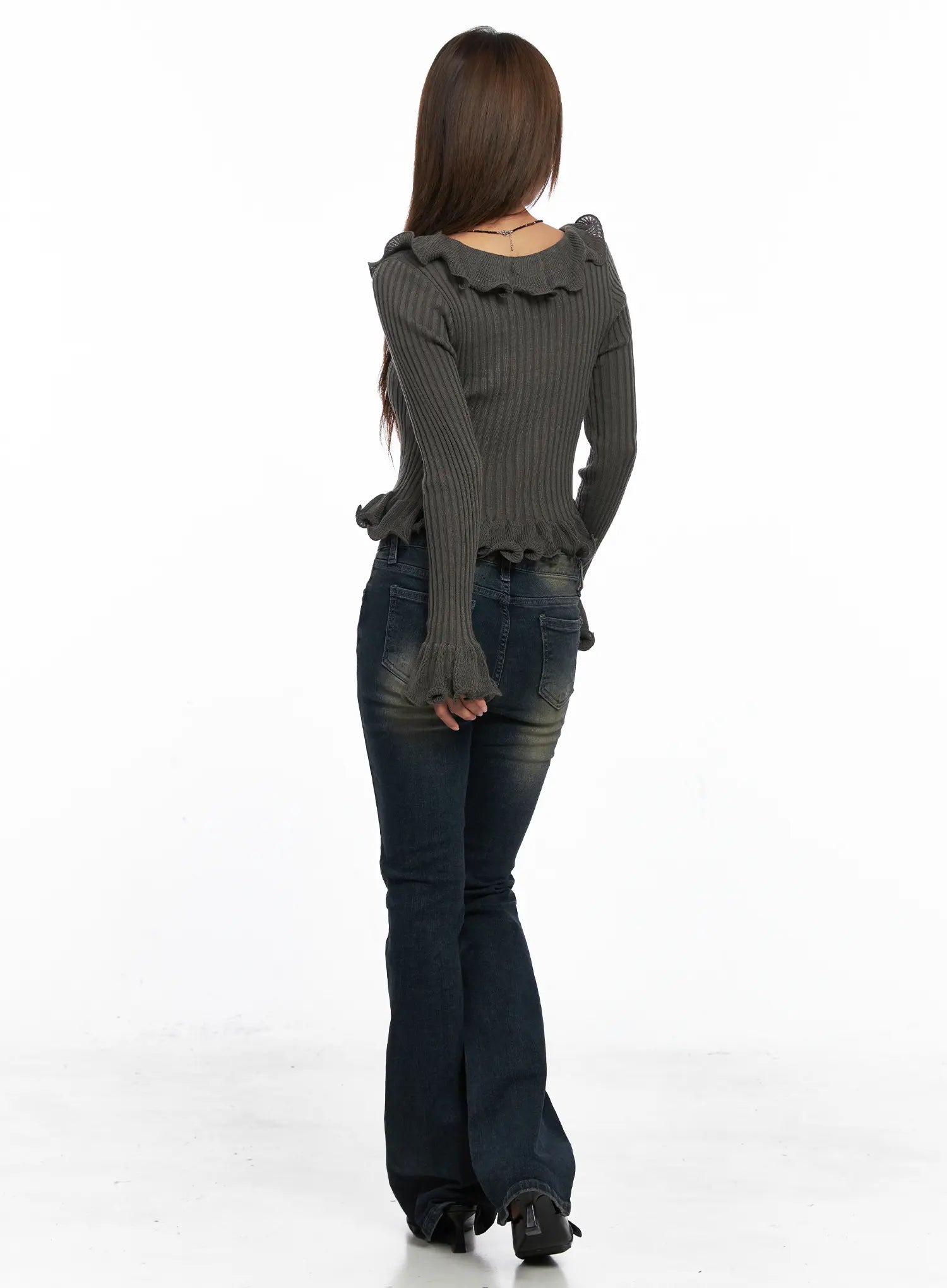 Ruffle Trim Slim-Fit Cardigan CO510