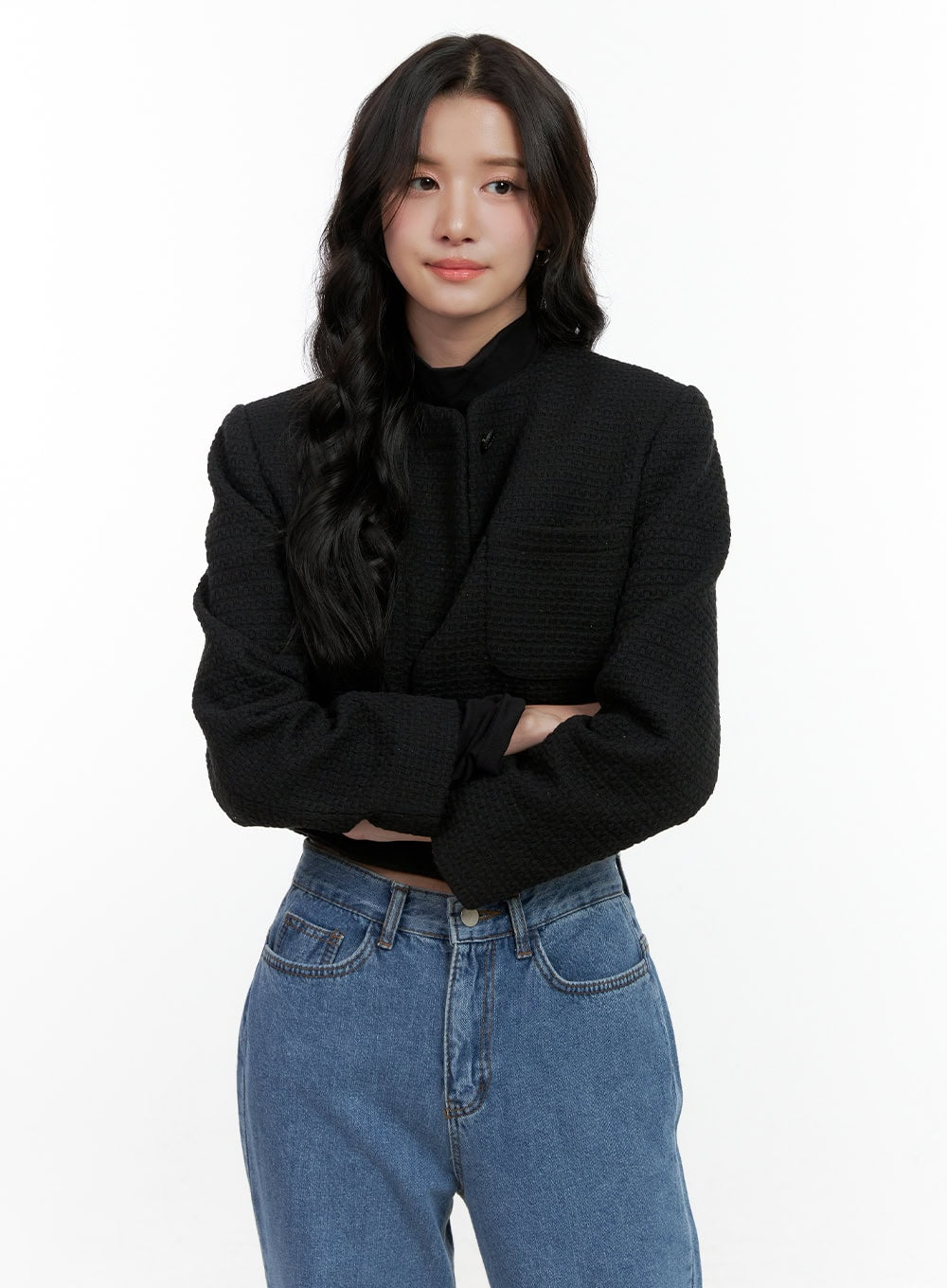 Tweed Buttoned Crop Jacket ON404