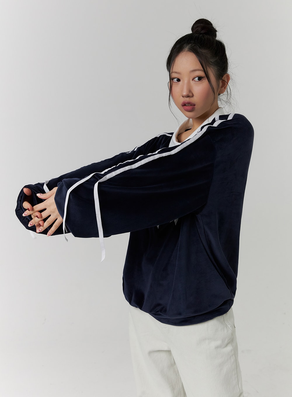 Terry Collar Double Ribbon Sweatshirt CD319