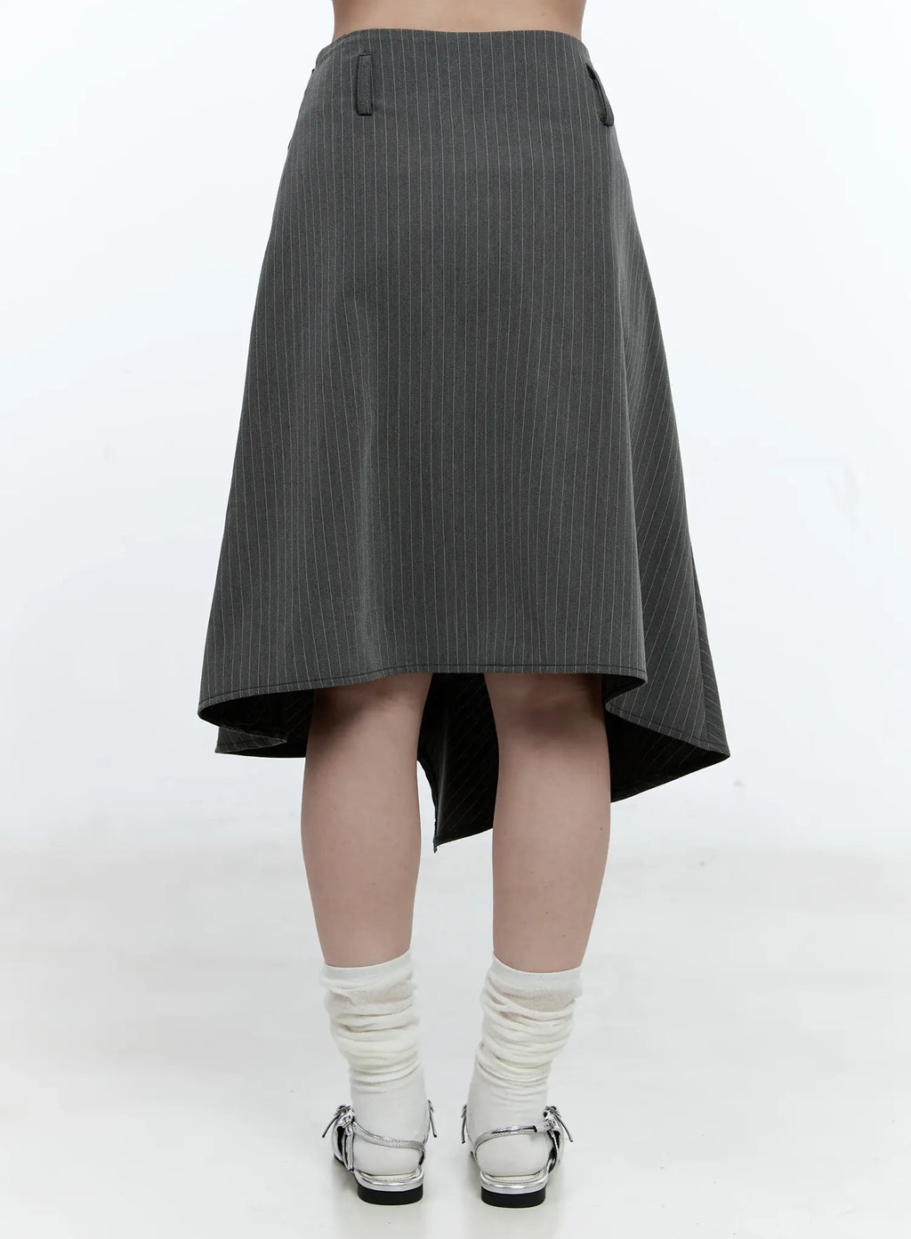 Asymmetric Pinstripe Midi Skirt CG511