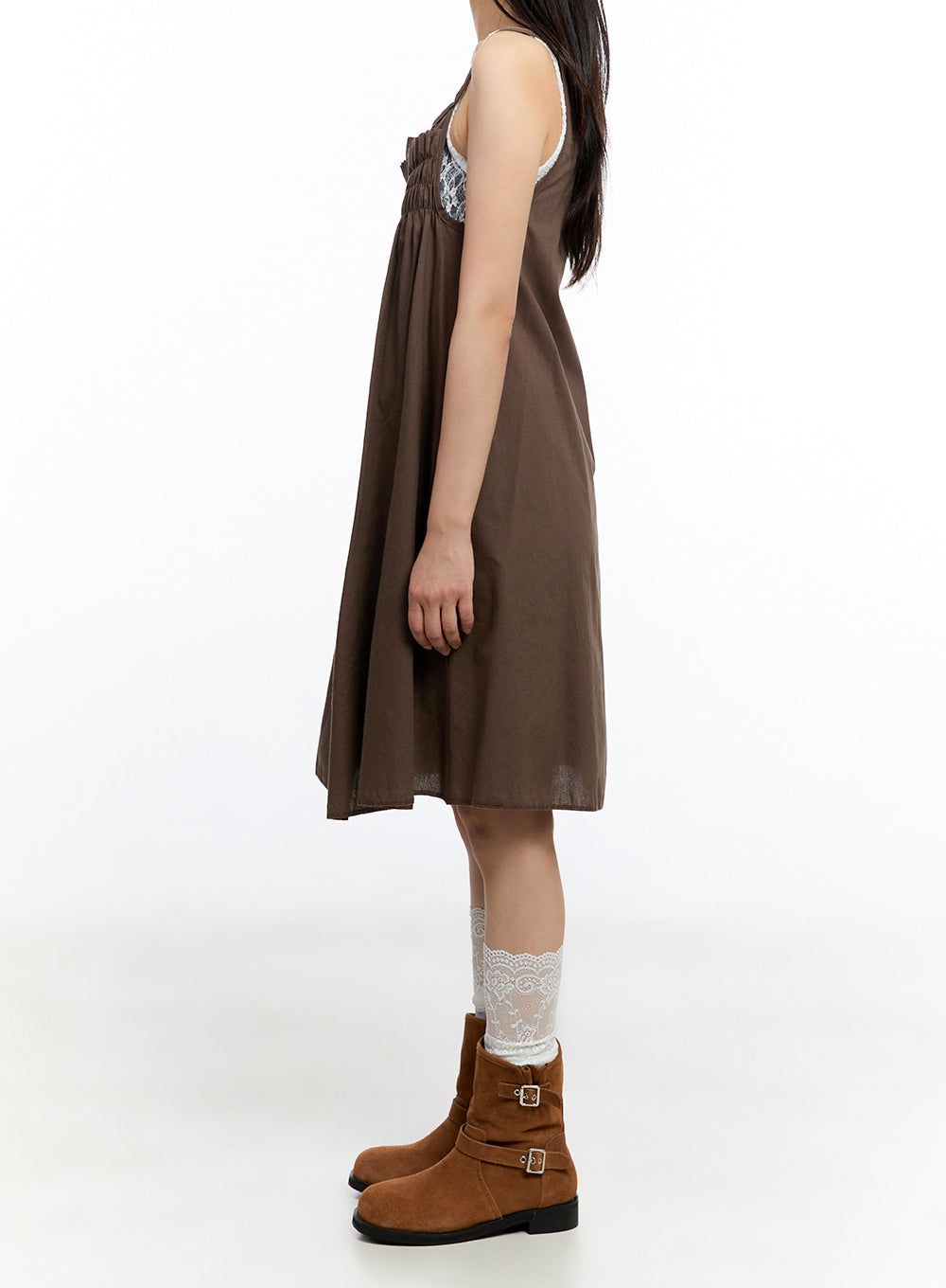 Solid Layered Cotton Midi Dress IU509