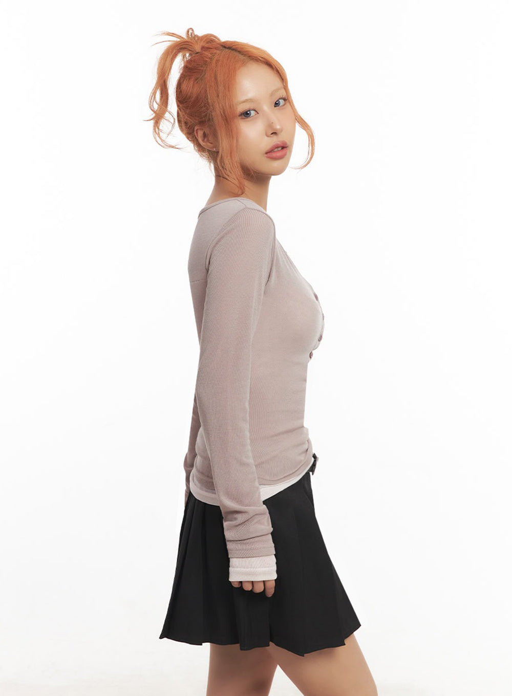 Henley Layered Long Sleeve Top IA515