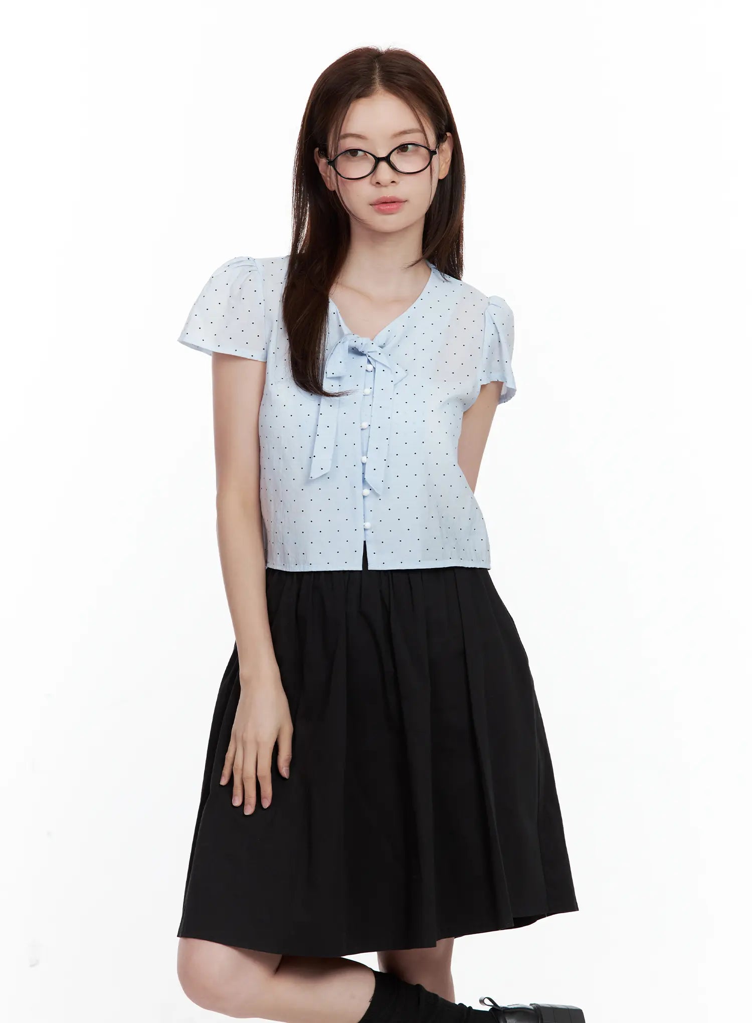 Polka Dot Button-Up Blouse CL502