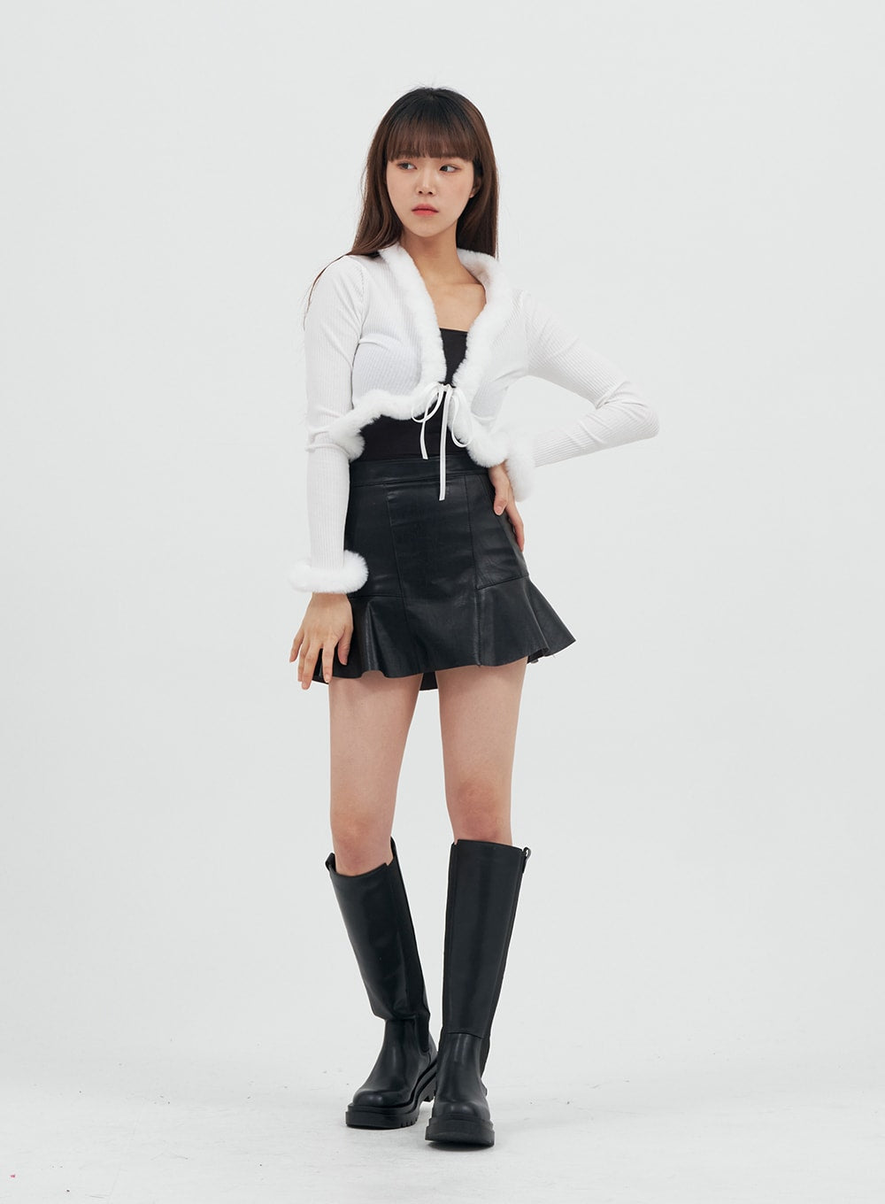 Faux Leather Flared Mini Skirt