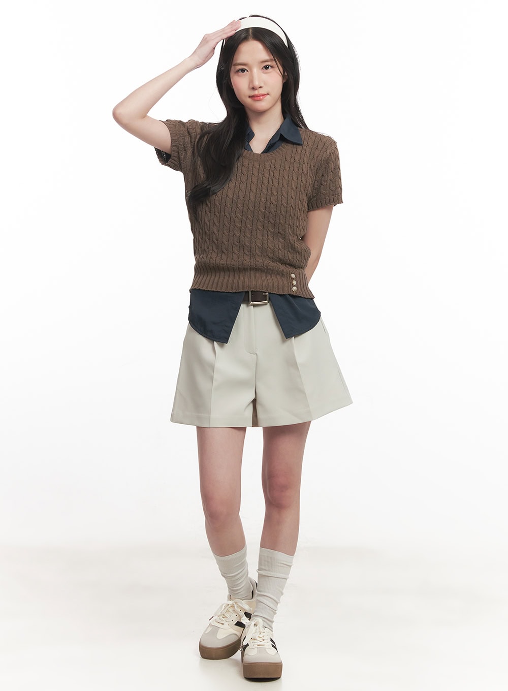 Cable Knit Short Sleeve Sweater CA510