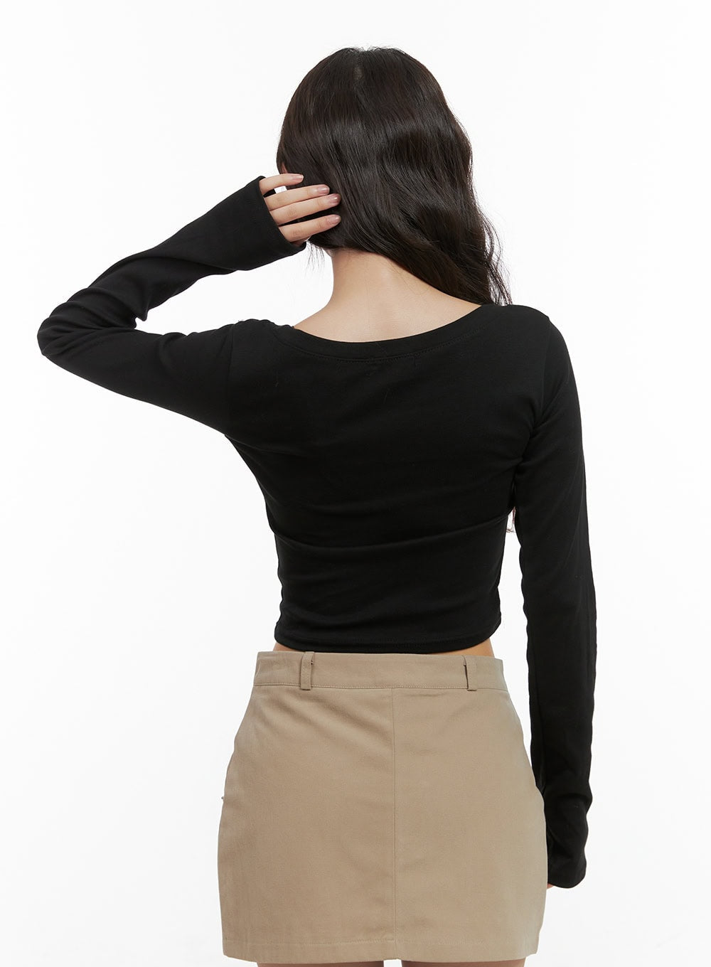 Cotton V-Neck Crop Long Sleeve Top CG422