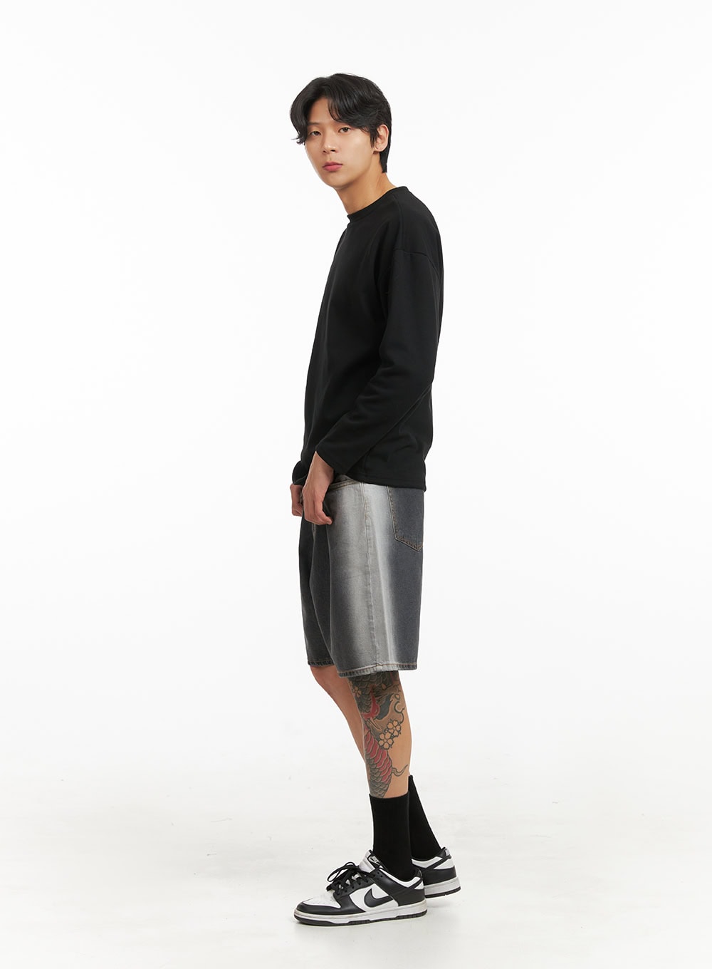 Men's Basic Oversized Long Sleeve Tee (Black) IY416