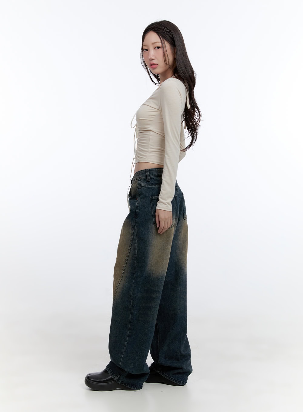 Cari Stitched Washed Denim Baggy Jeans CG413