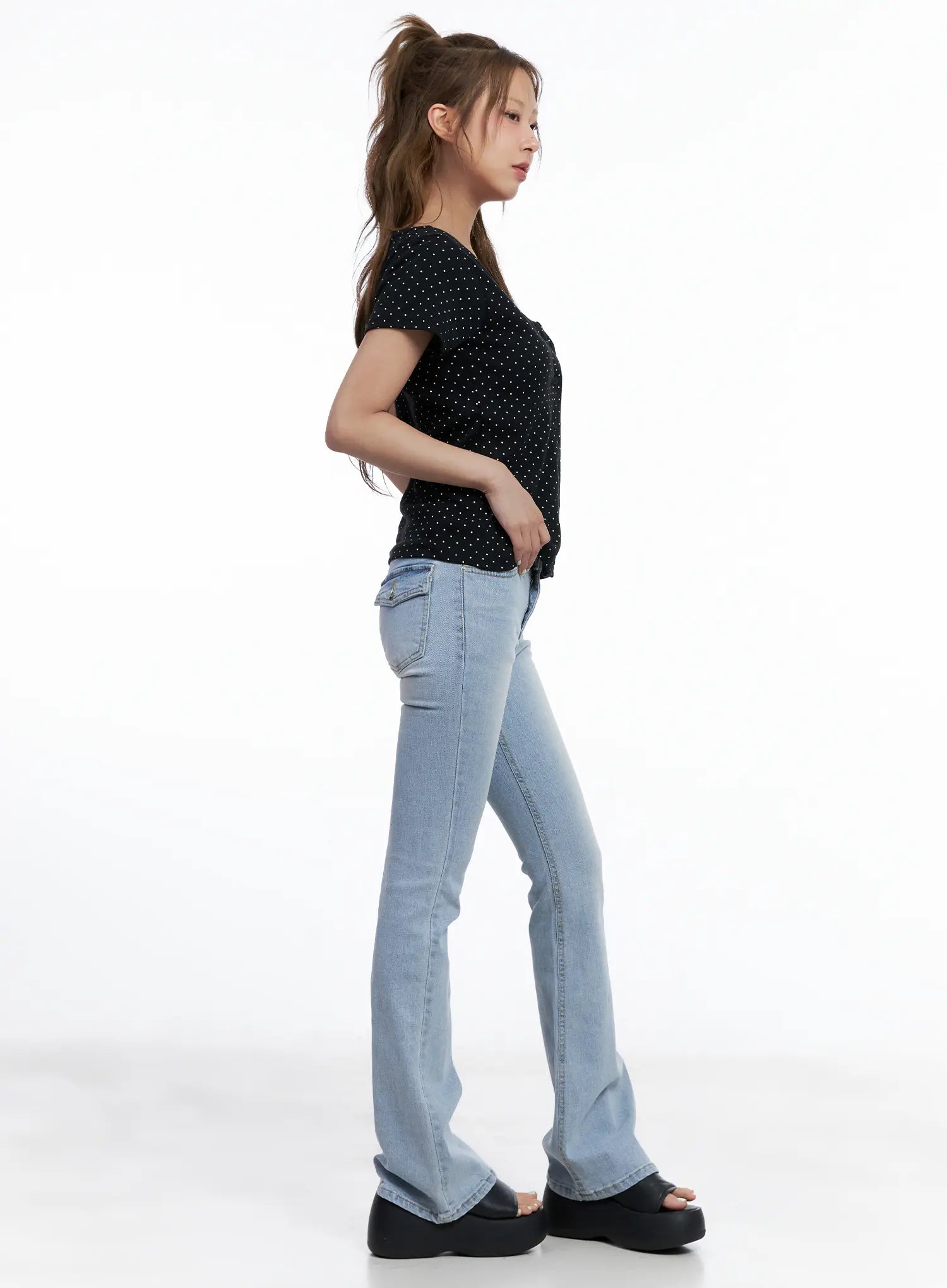 Layered Polka Dot Button Tee CL510