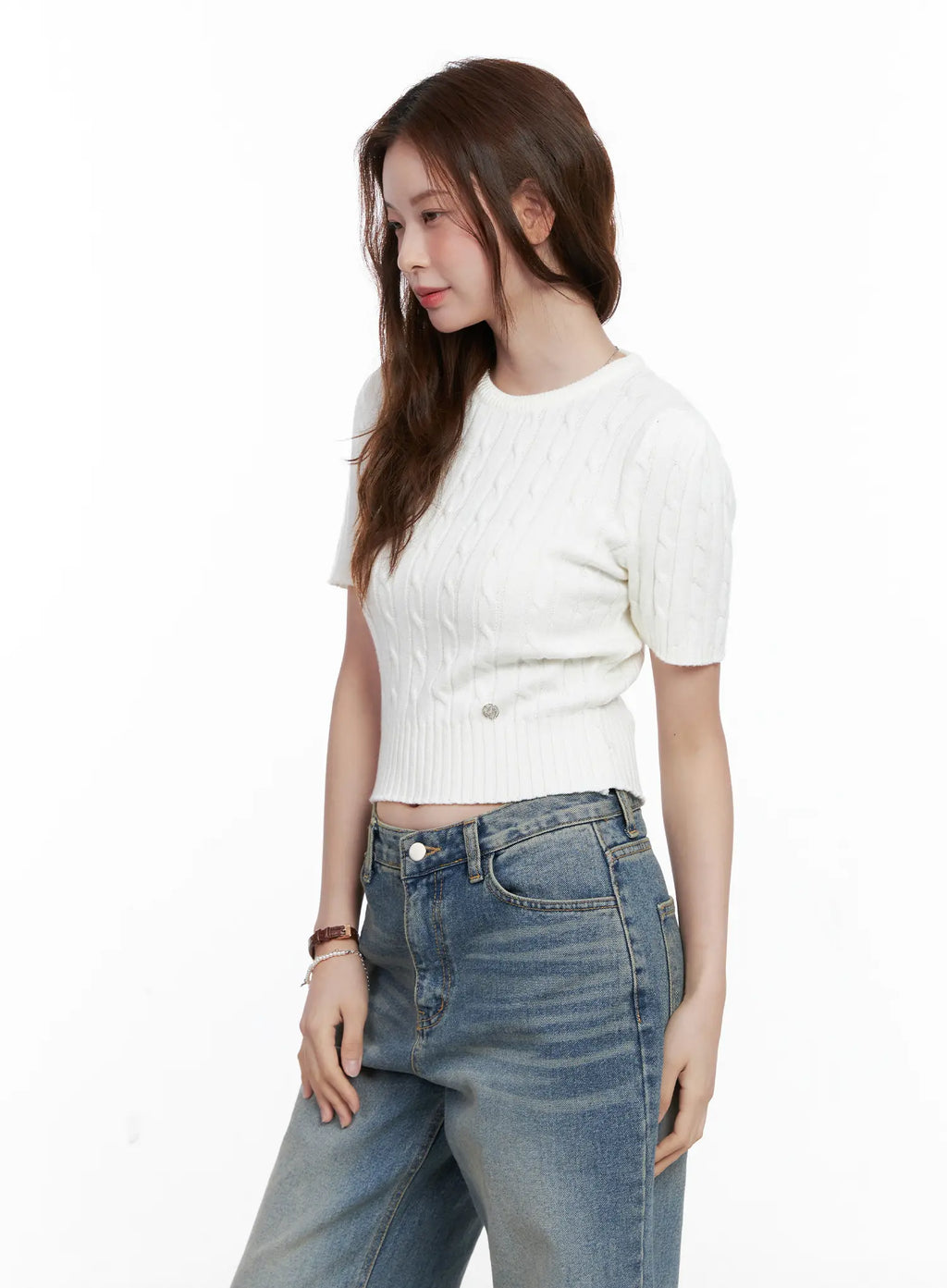 Cable Knit Short Sleeve Sweater CG521