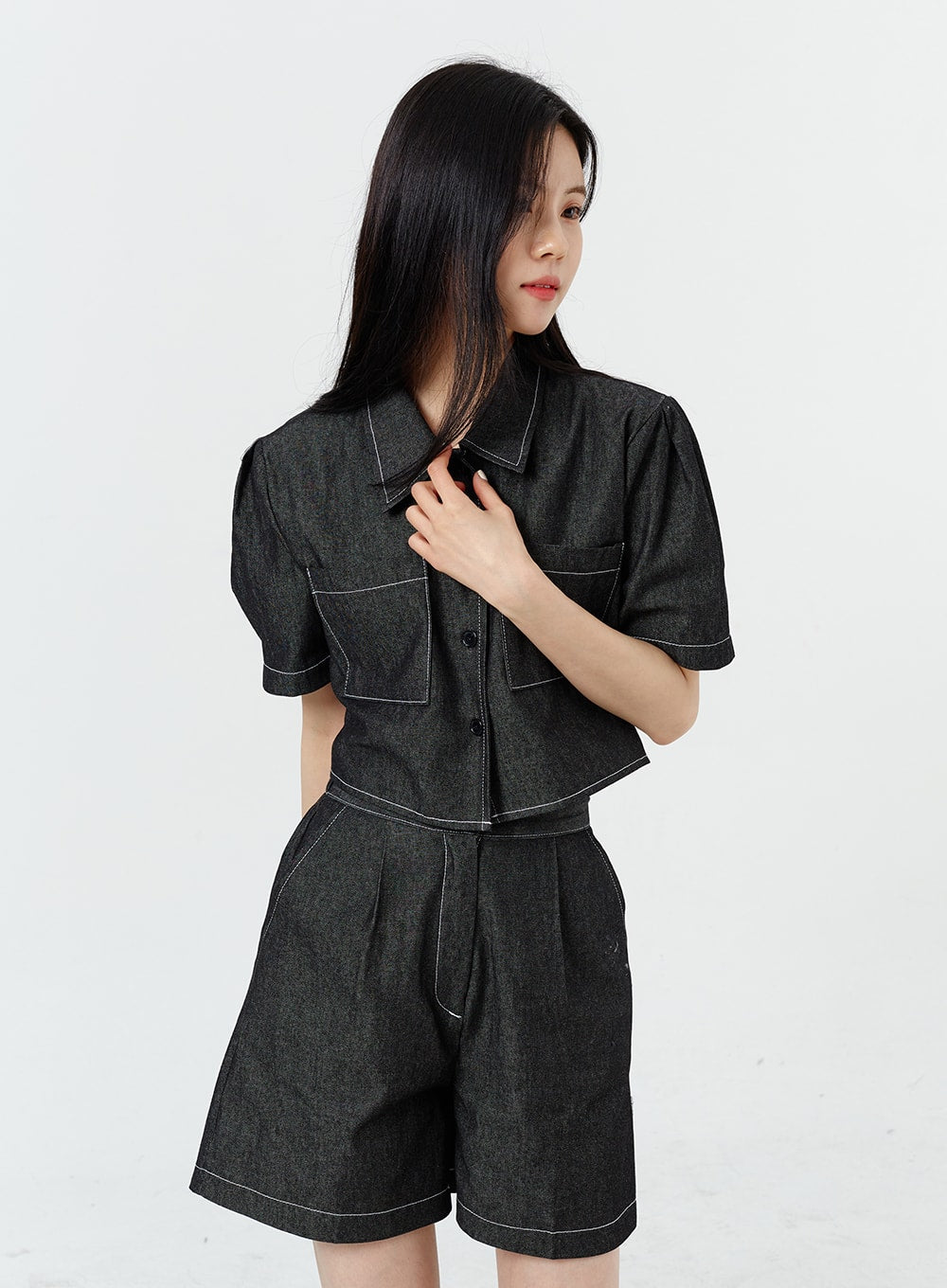 Denim Cropped Shirt OM317