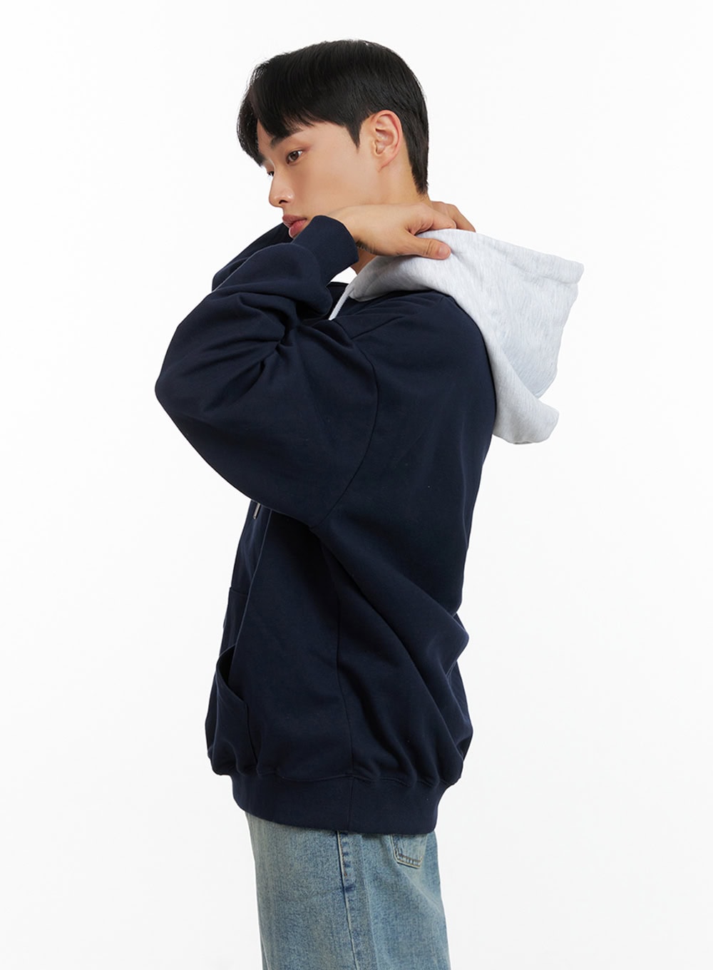 Men's Contrasting Hoodie (Dark Blue) IU412