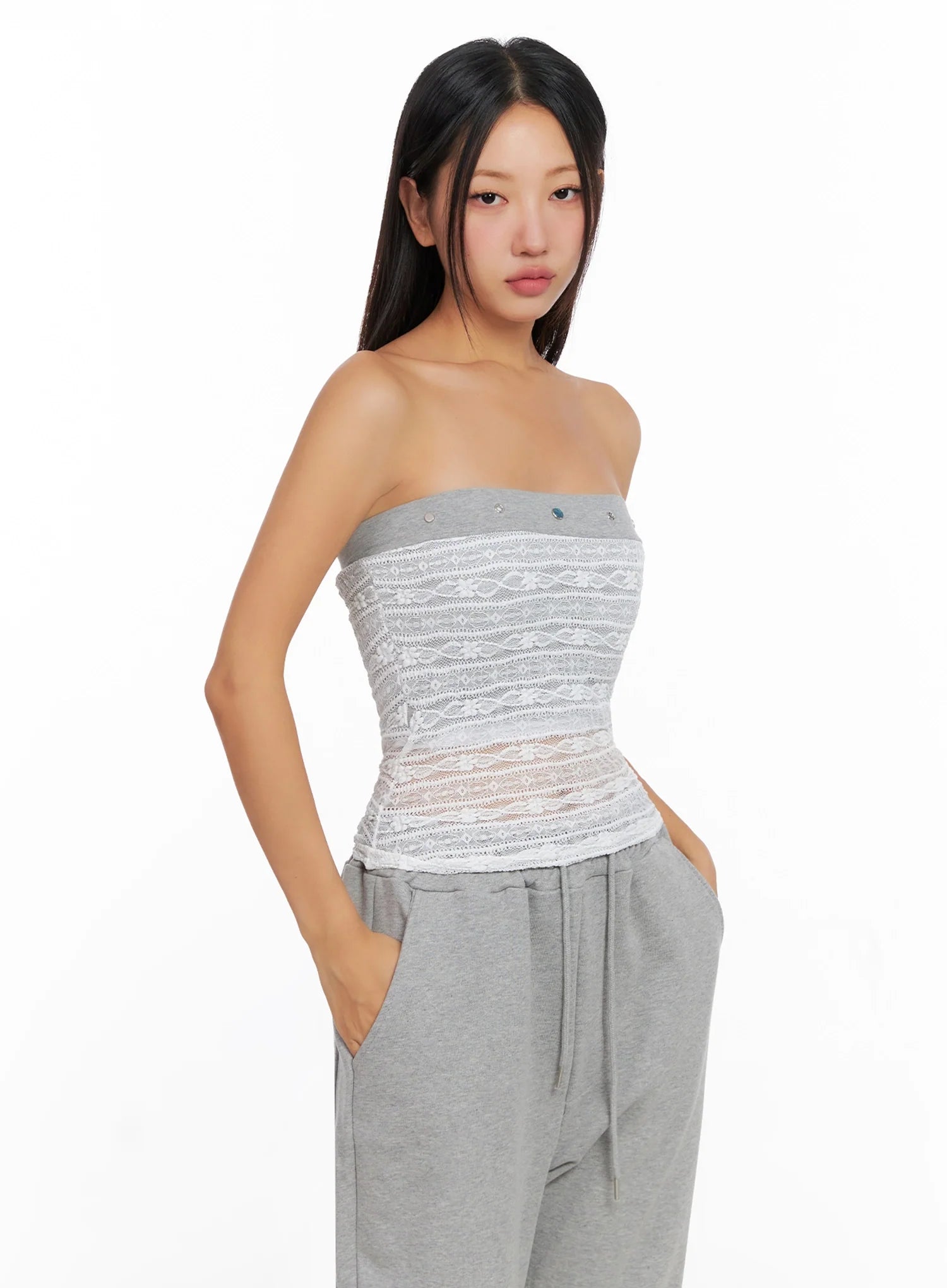 Studded Lace Tube Top IG528