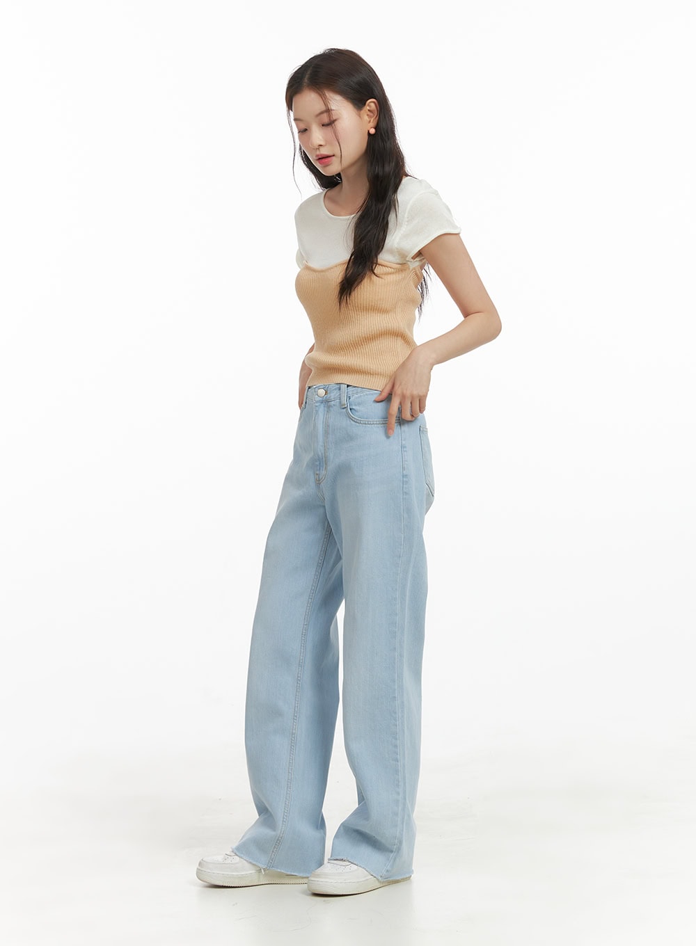 Cotton Washed Loose Fit Straight Jeans OY421