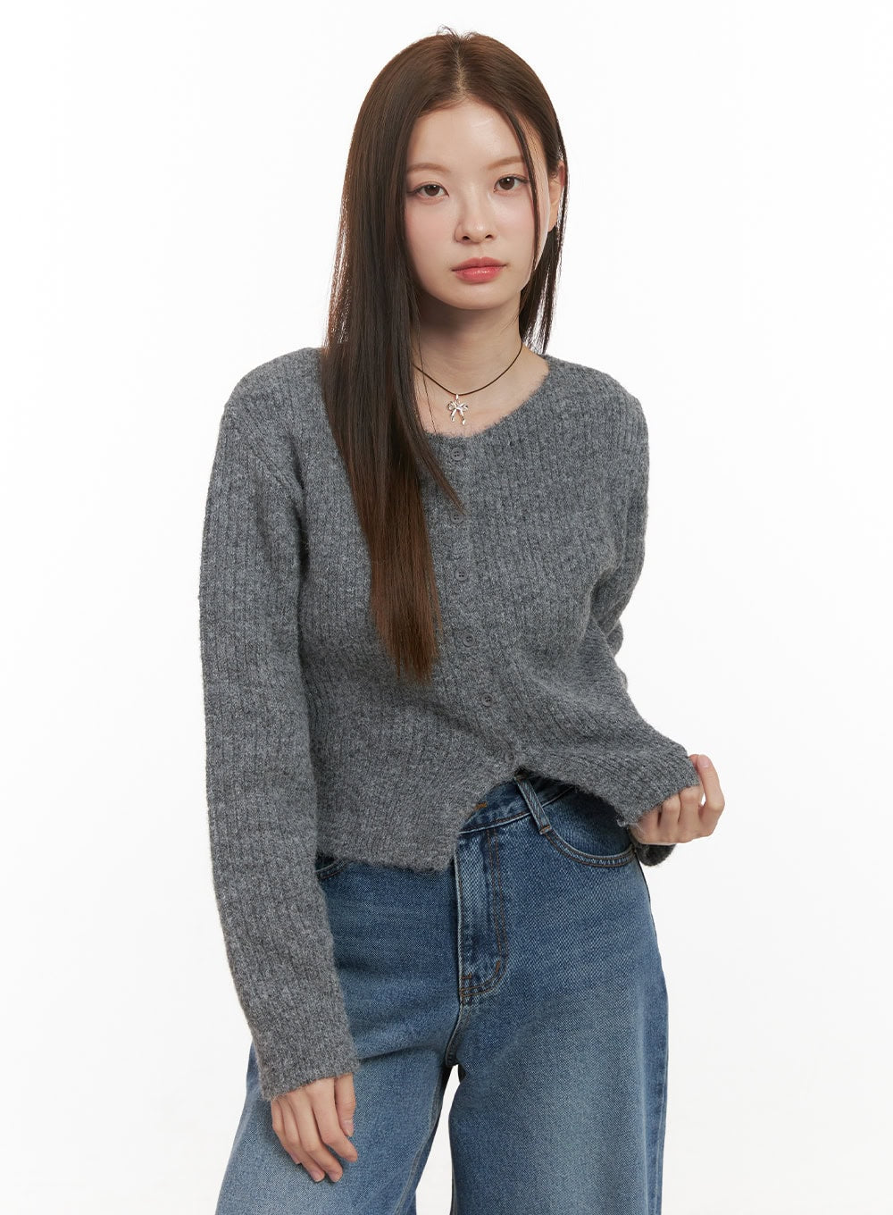 Wool Blend Button-Up Crop Sweater OD417