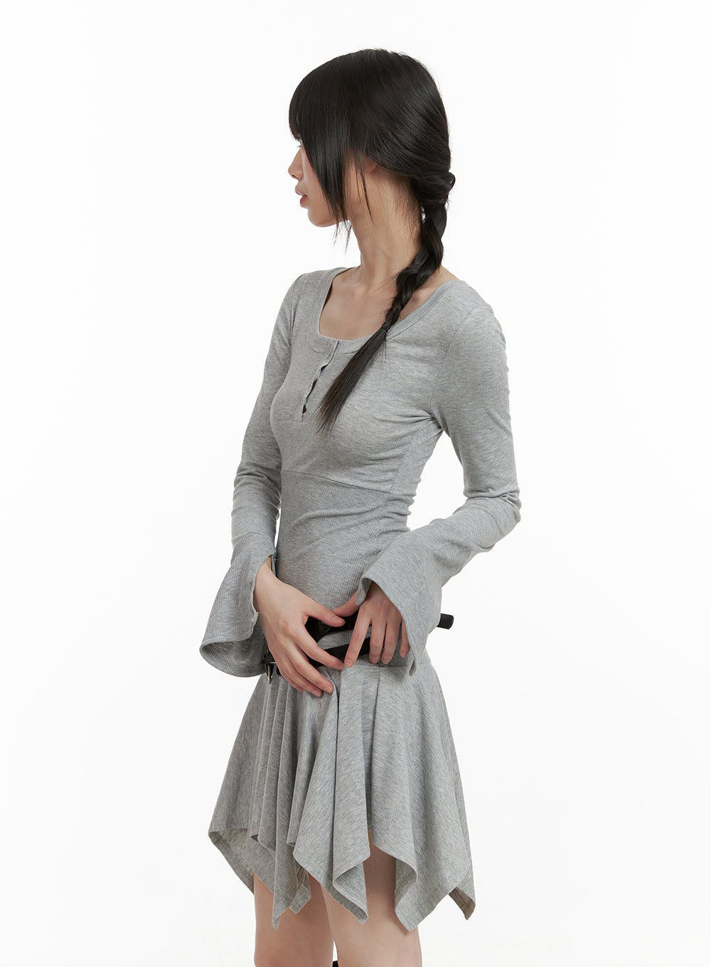 Scoop Neck Buttoned Mini Dress CY428