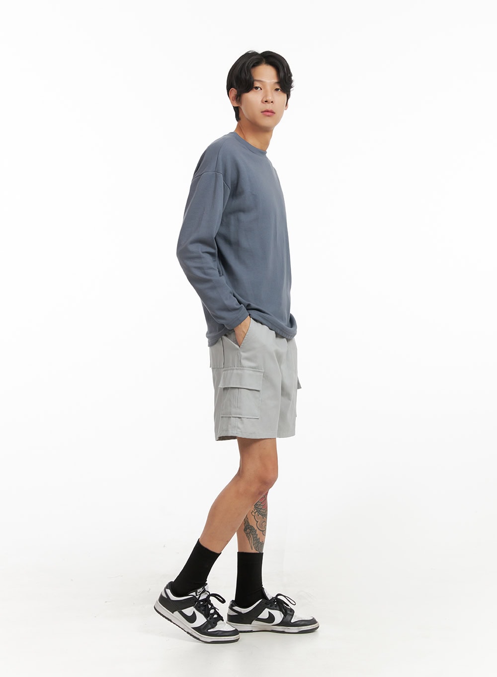 Men's Basic Oversized Long Sleeve Tee (Dark Gray) IY416