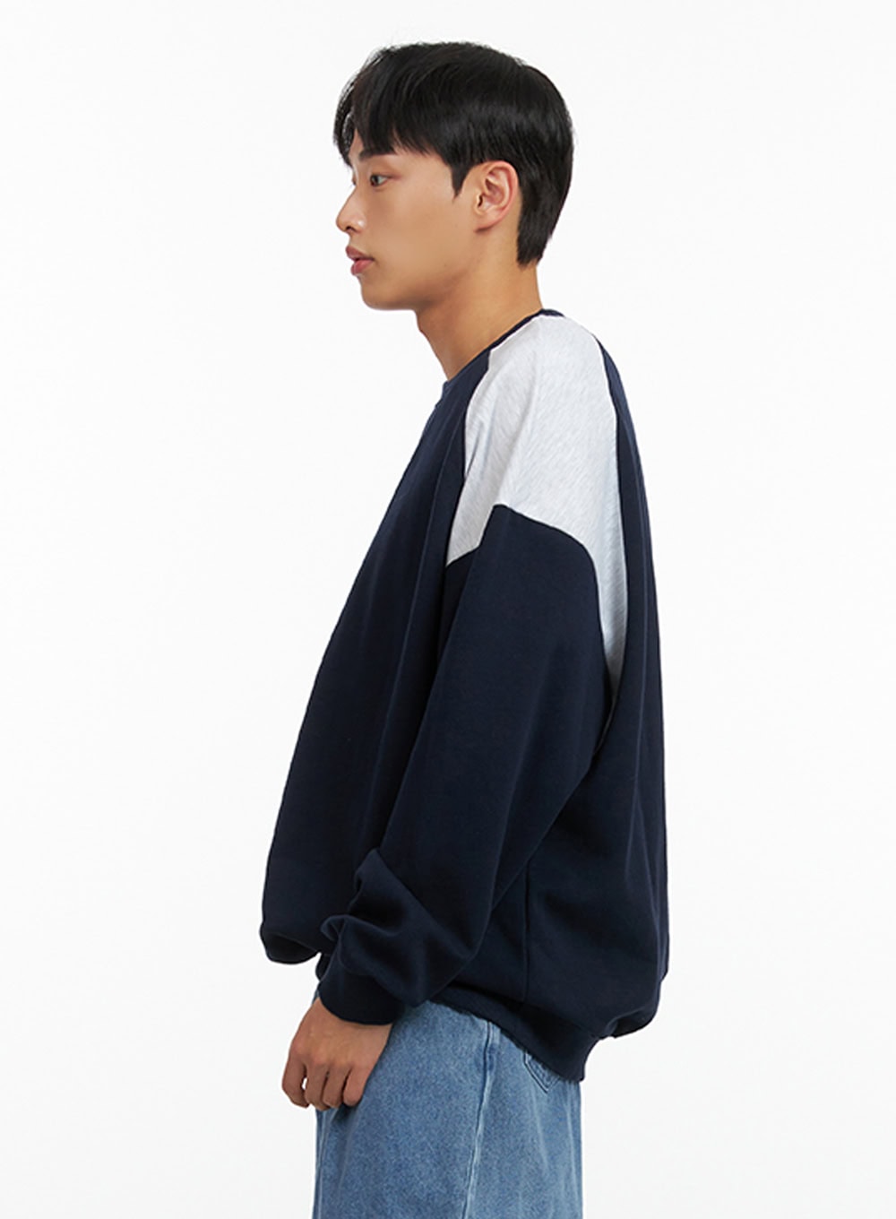 Men's Cozy Contrasting Crewneck Sweatshirt (Dark Blue) IU412