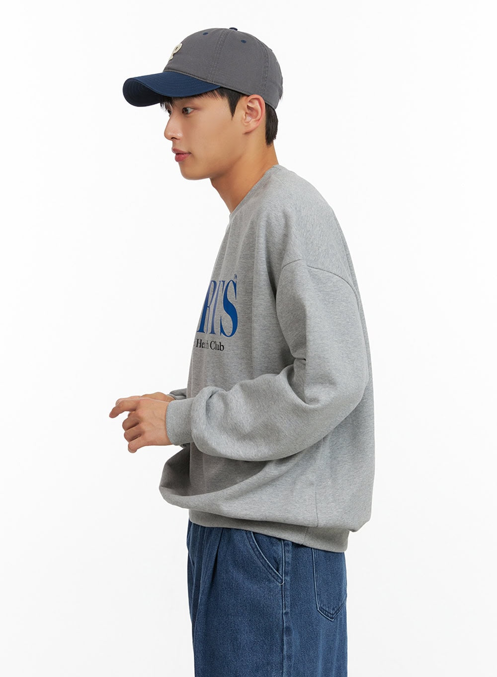 Men's Graphic Lettering Crewneck Sweatshirt (Gray) IU414