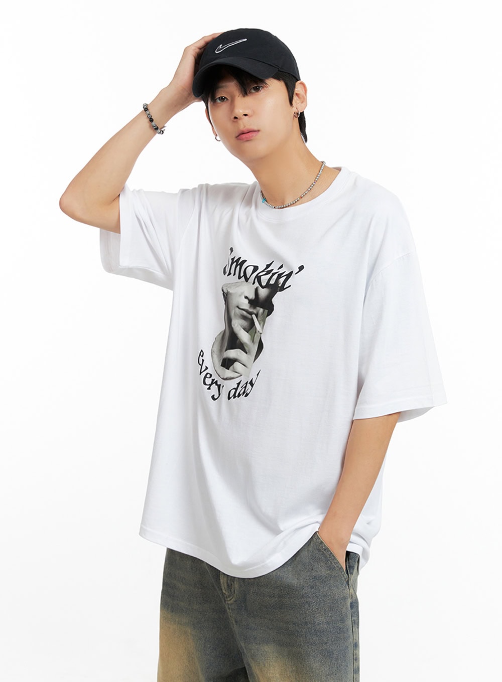 Men's Cotton Graphic Oversize T-Shirt (White) IG402
