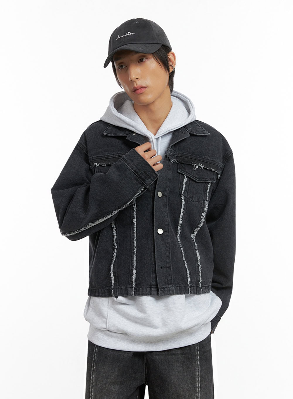 Men's Fray Detail Denim Jacket IO417