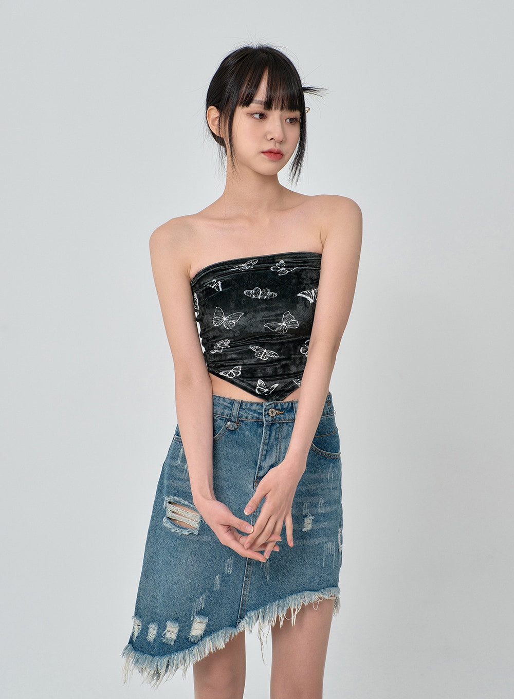 Velvet Butterfly Sleeveless Crop Top BN22