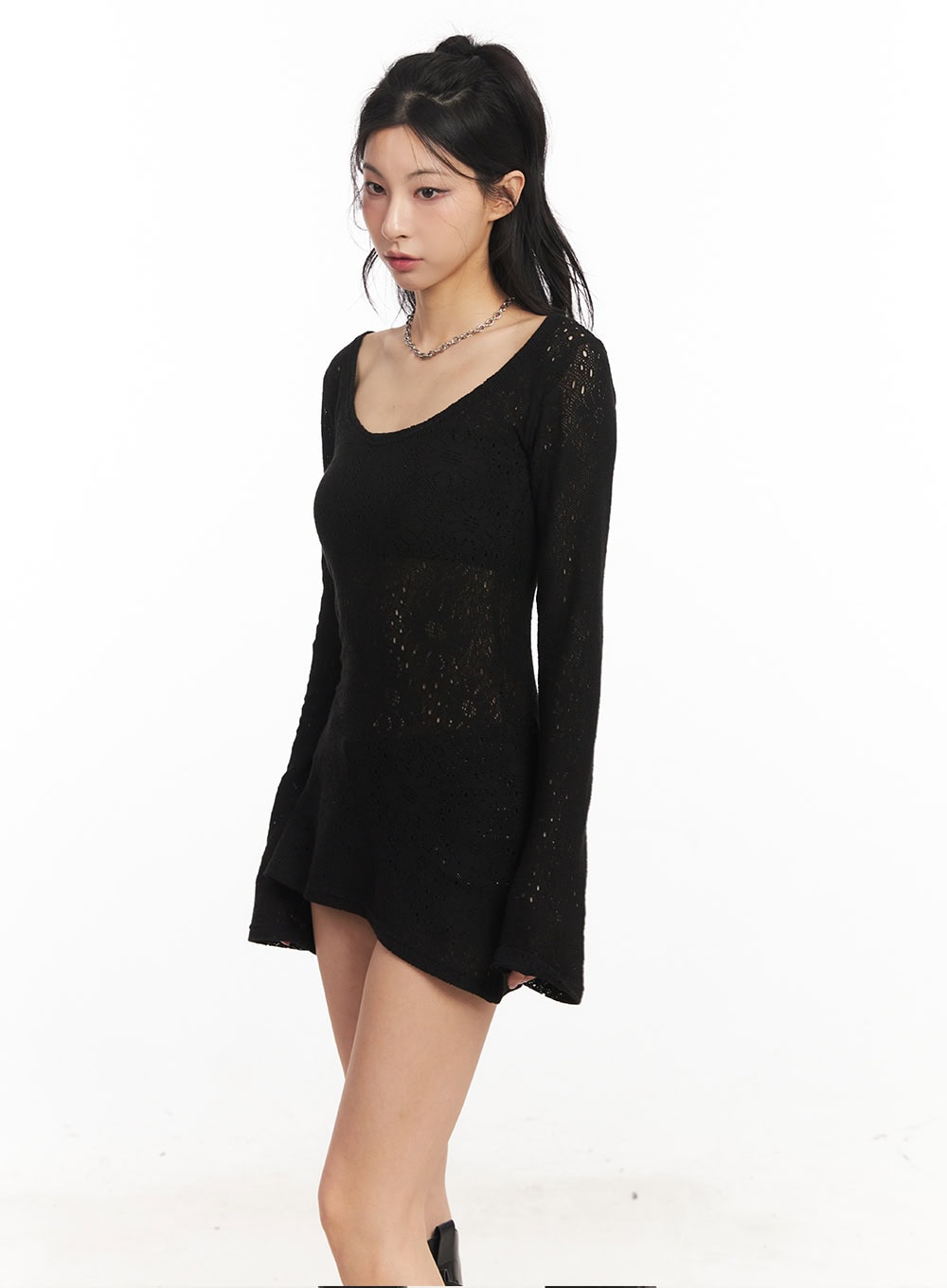 Flower Mesh U-Neck Sweater CA516