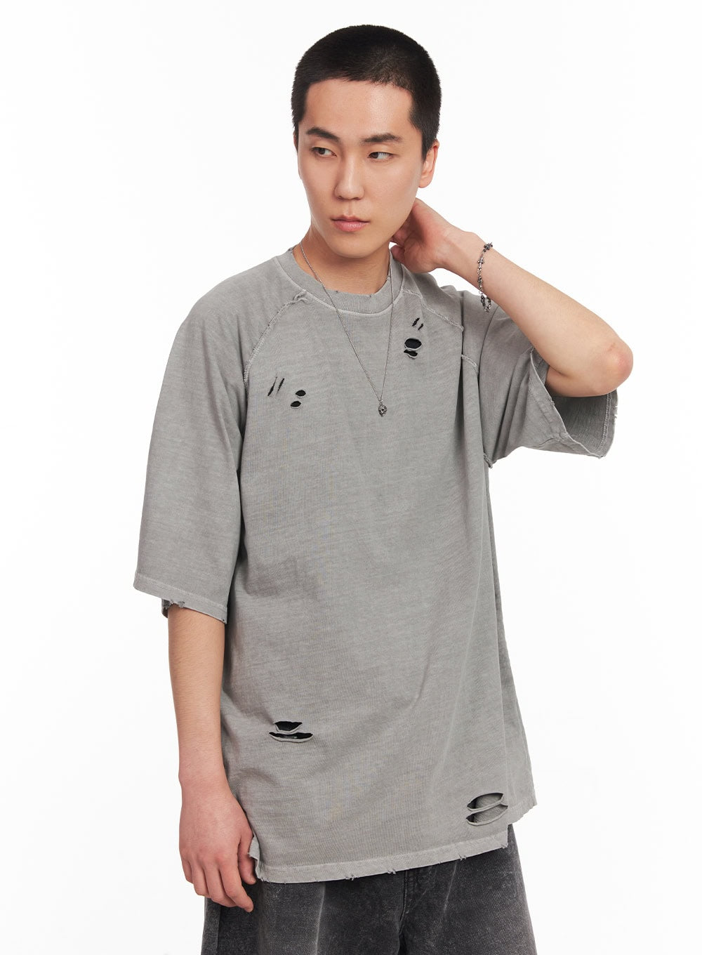 Distressed Washed Cotton T-Shirt IY506