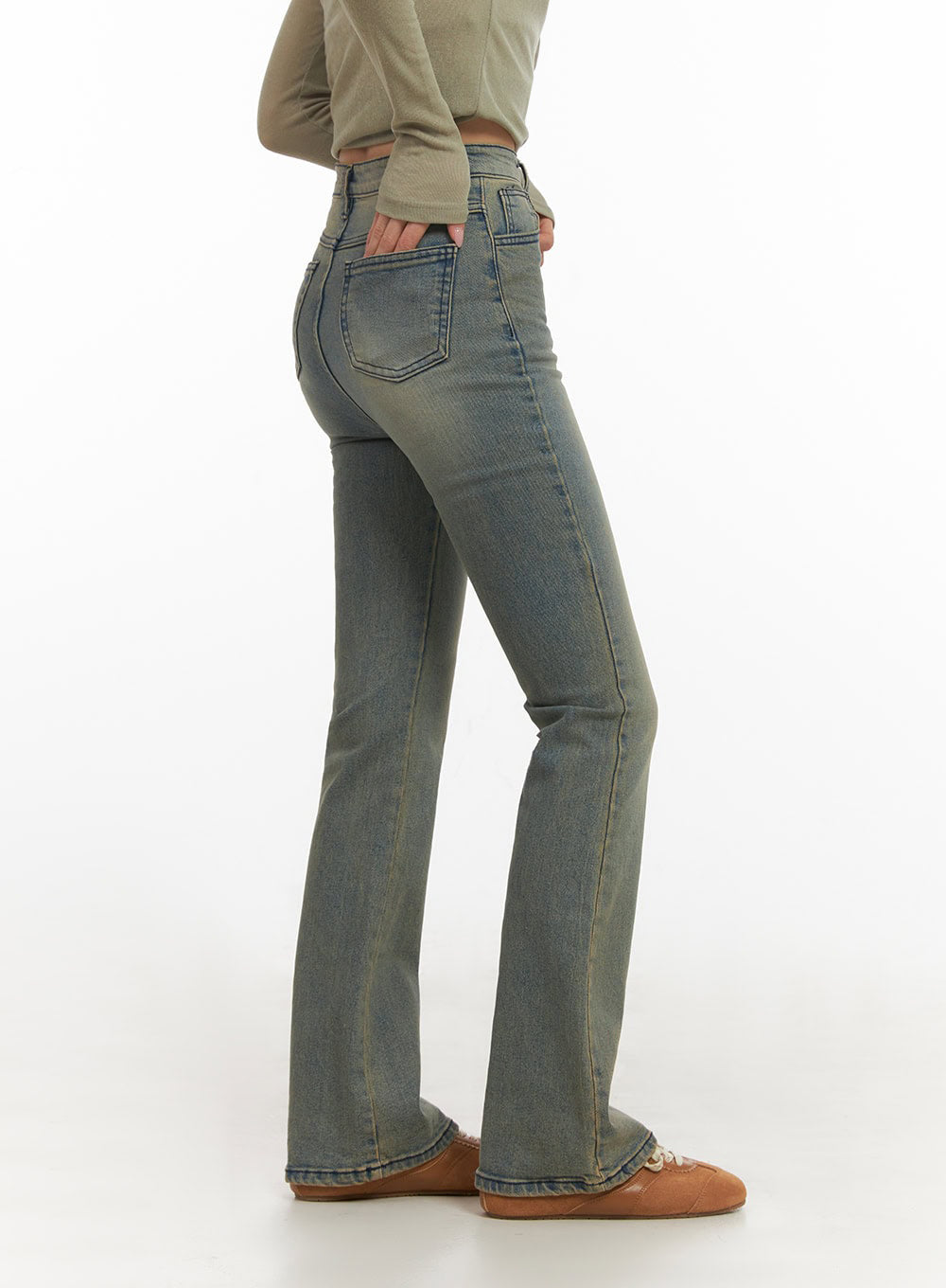 Cathy Washed Slim-Fit Flared Jeans IJ503