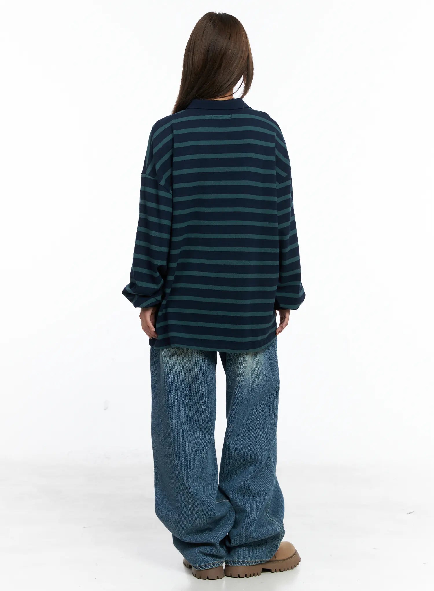 Oversized Striped Collar Long-Sleeve Tee CS504