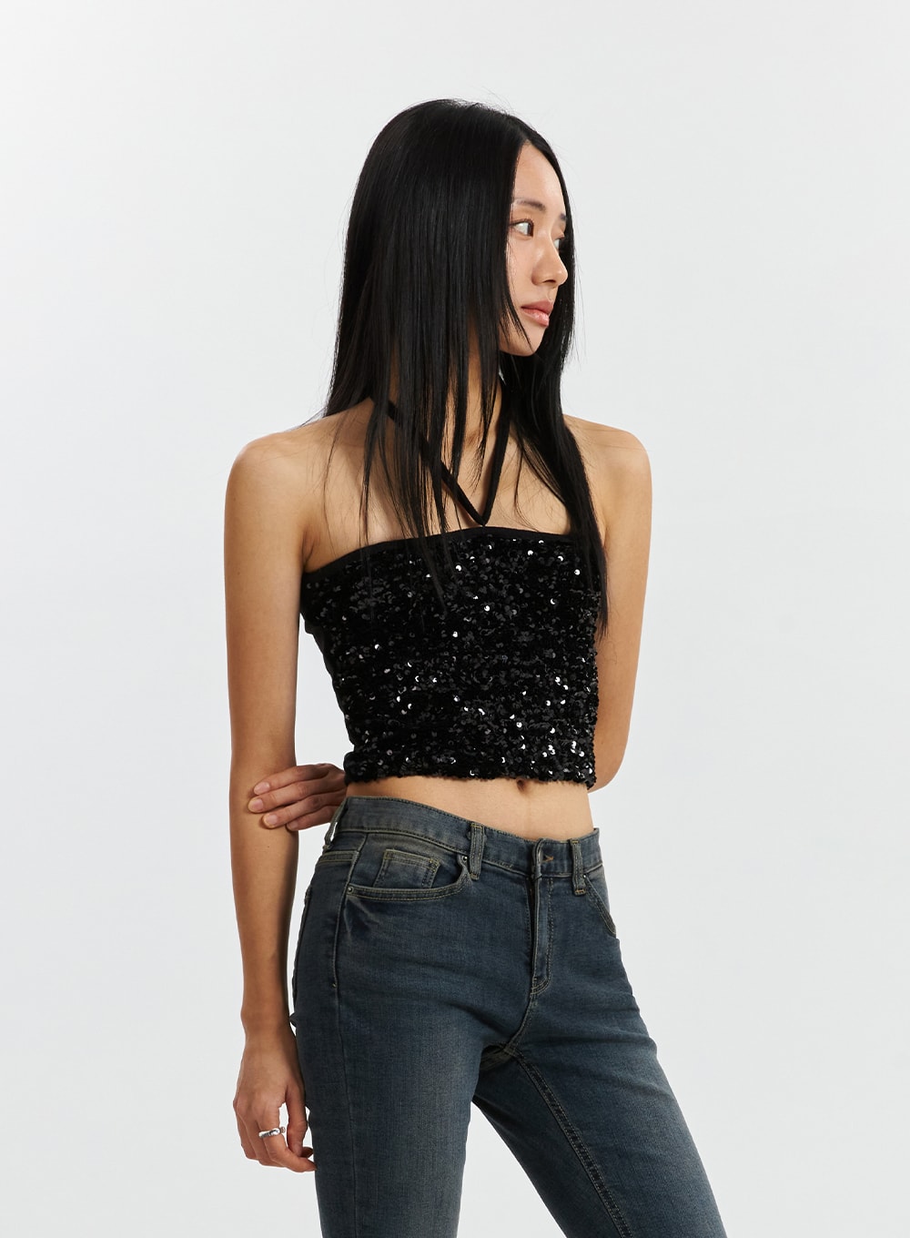 Sequin Halter Crop CD321
