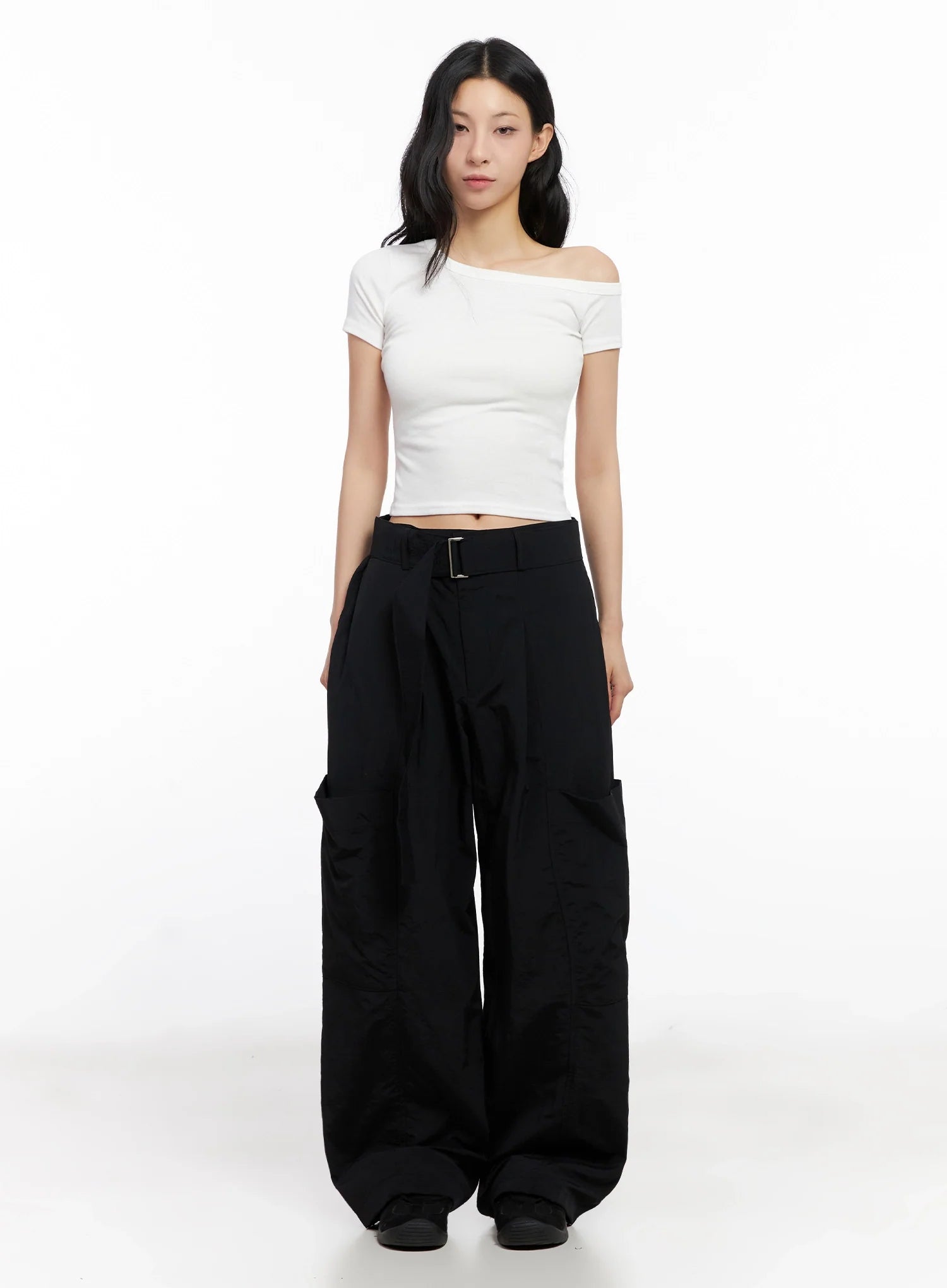 Belted Wide-Leg Utility Cargo Pants IG508