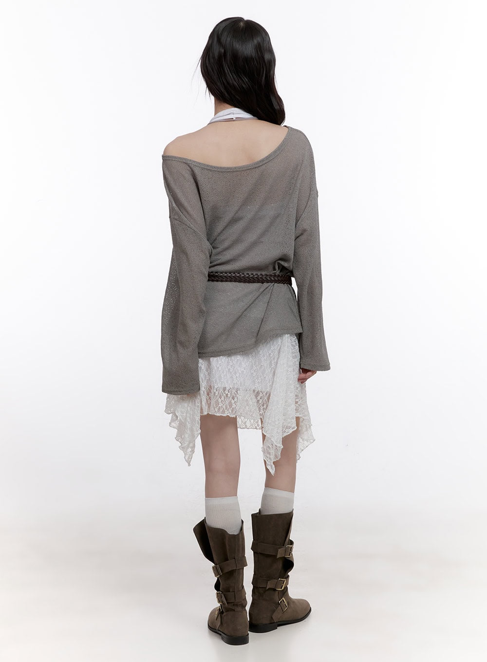 String Sheer Long-Sleeve Mesh Top CF511