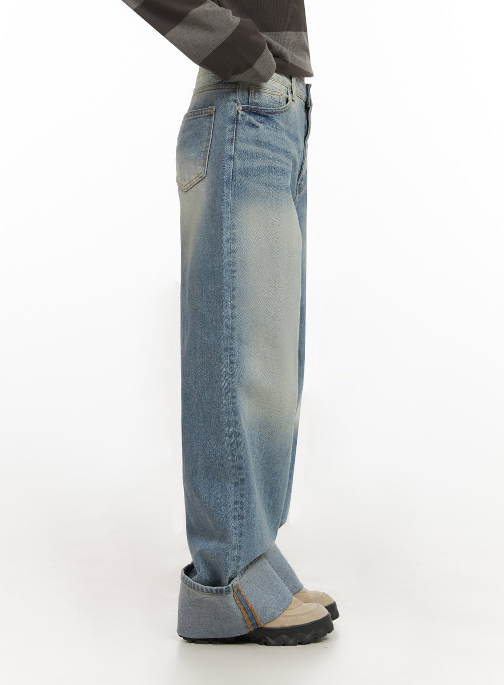 Katie Roll-Up Washed Wide-Leg Jeans ID431