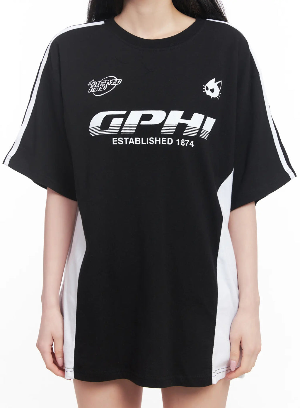 Oversized Striped Graphic Tee CU511