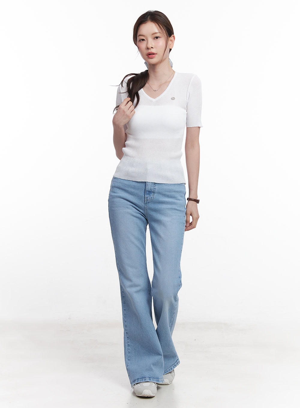 Sheer V-Neck Linen Short Sleeve Sweater CY519