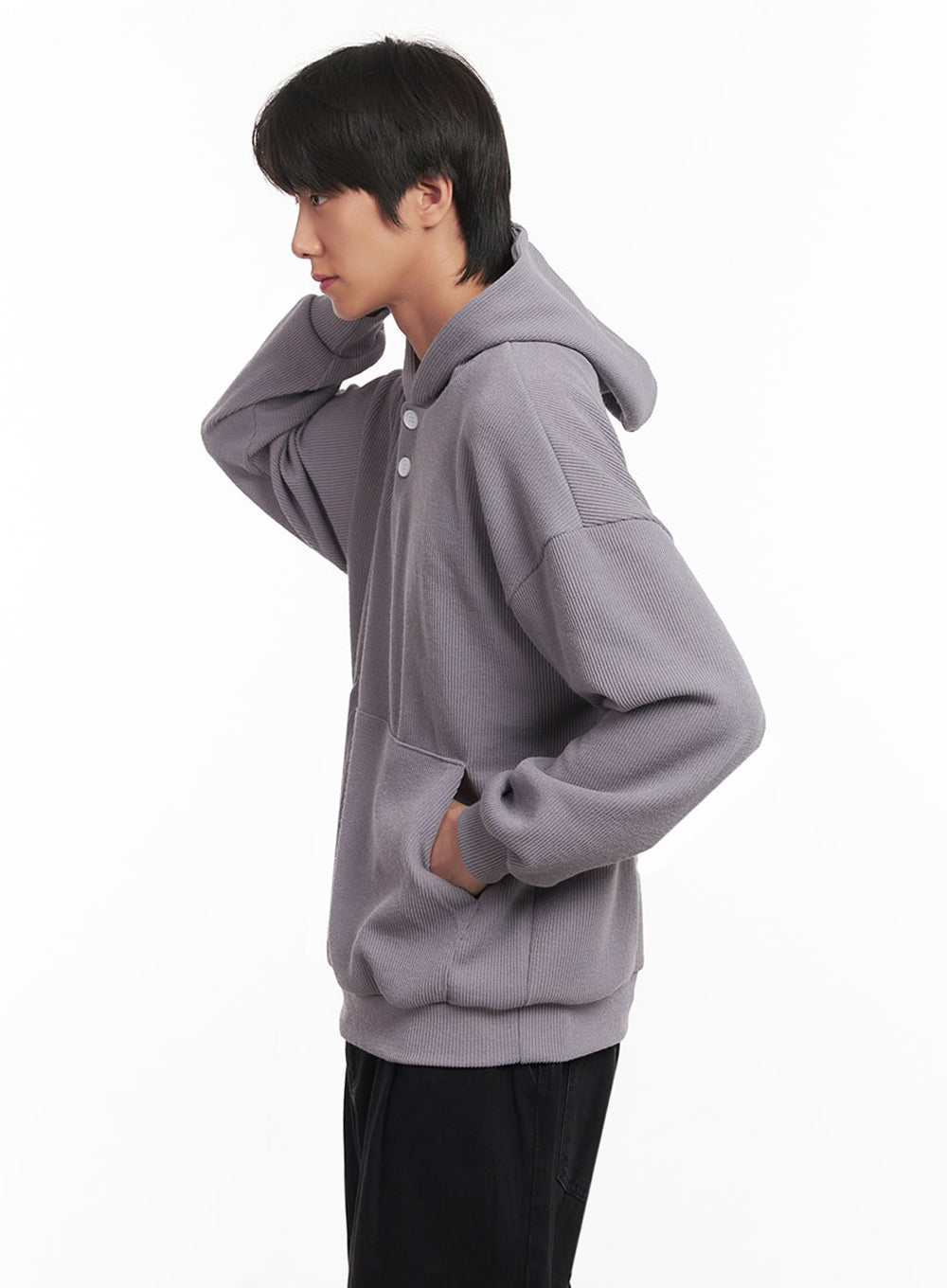 Men's Ribbed Buttoned Hoodie IA511