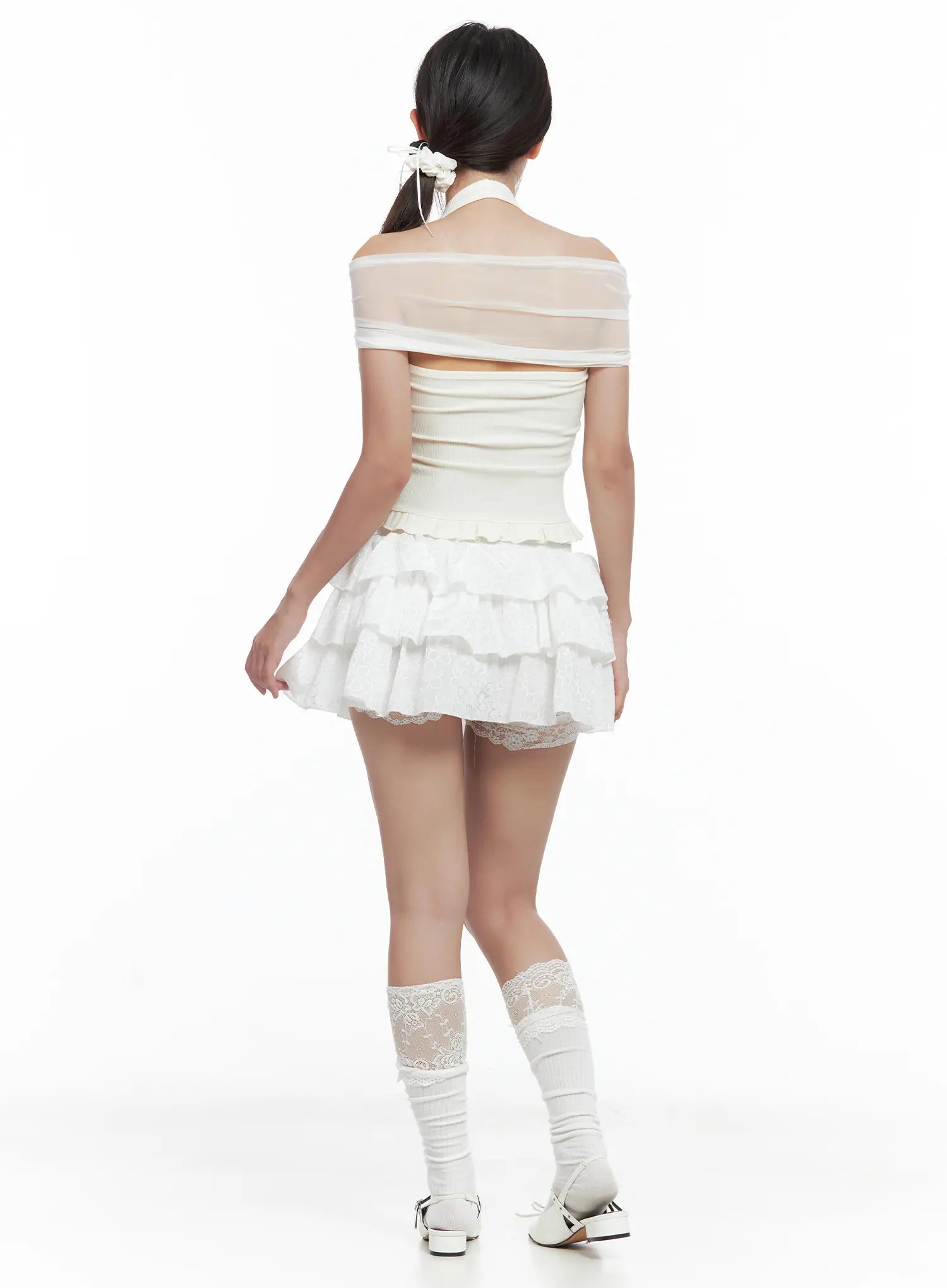 Floral Embroidered Ruffle Mini Skirt CL509