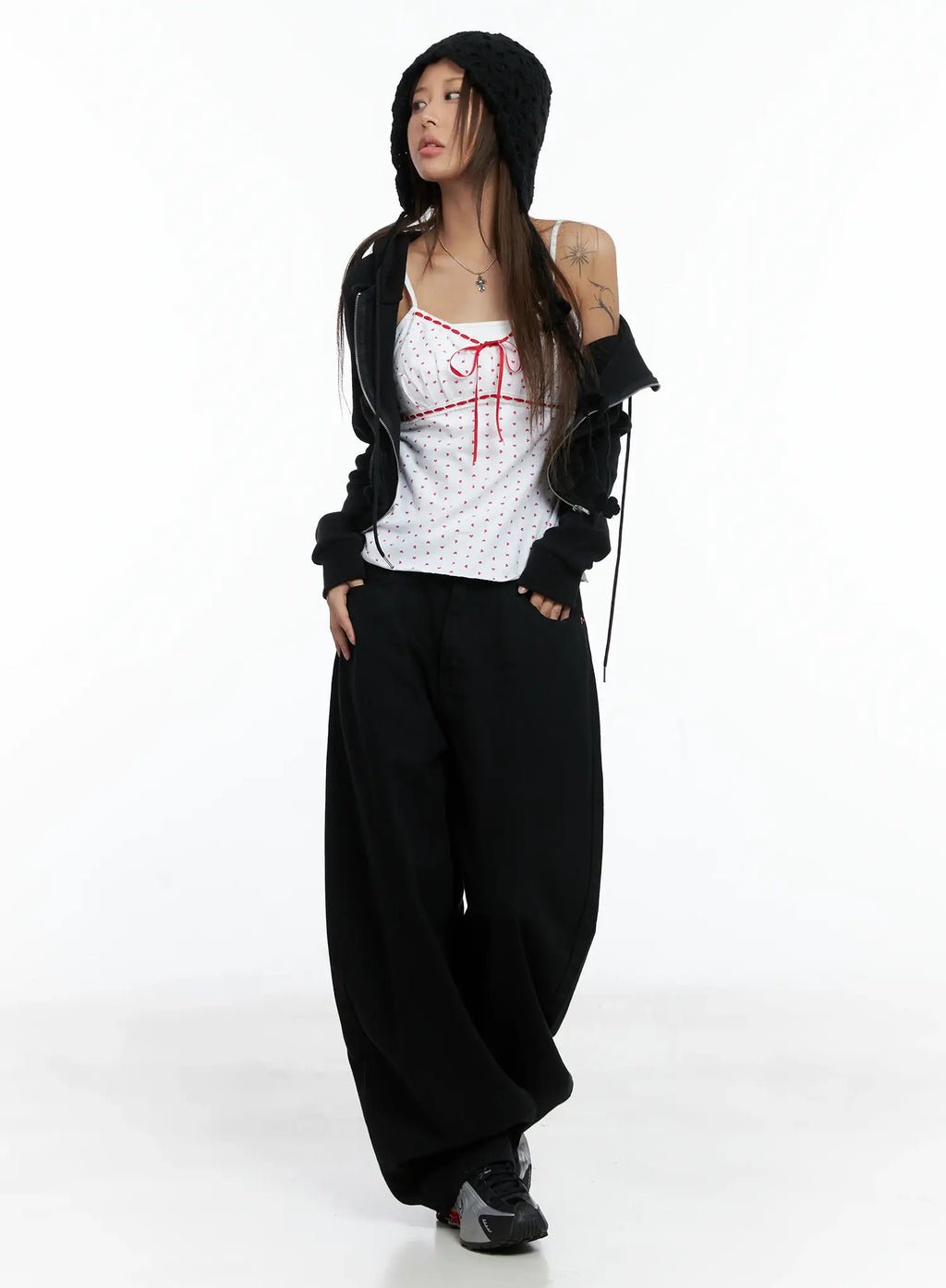 Cherry Back-Print Wide-Leg Cotton Pants CS505
