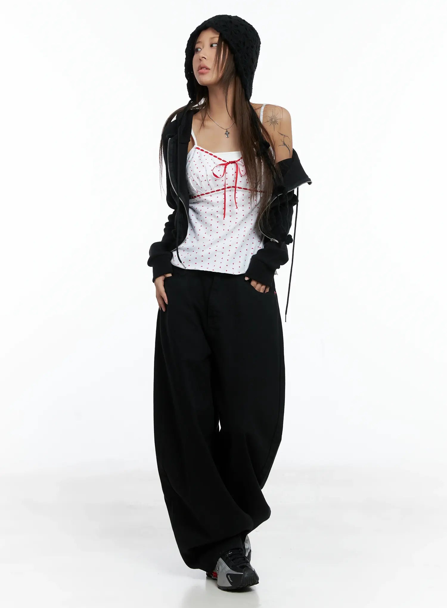 Cherry Back-Print Wide-Leg Cotton Pants CS505