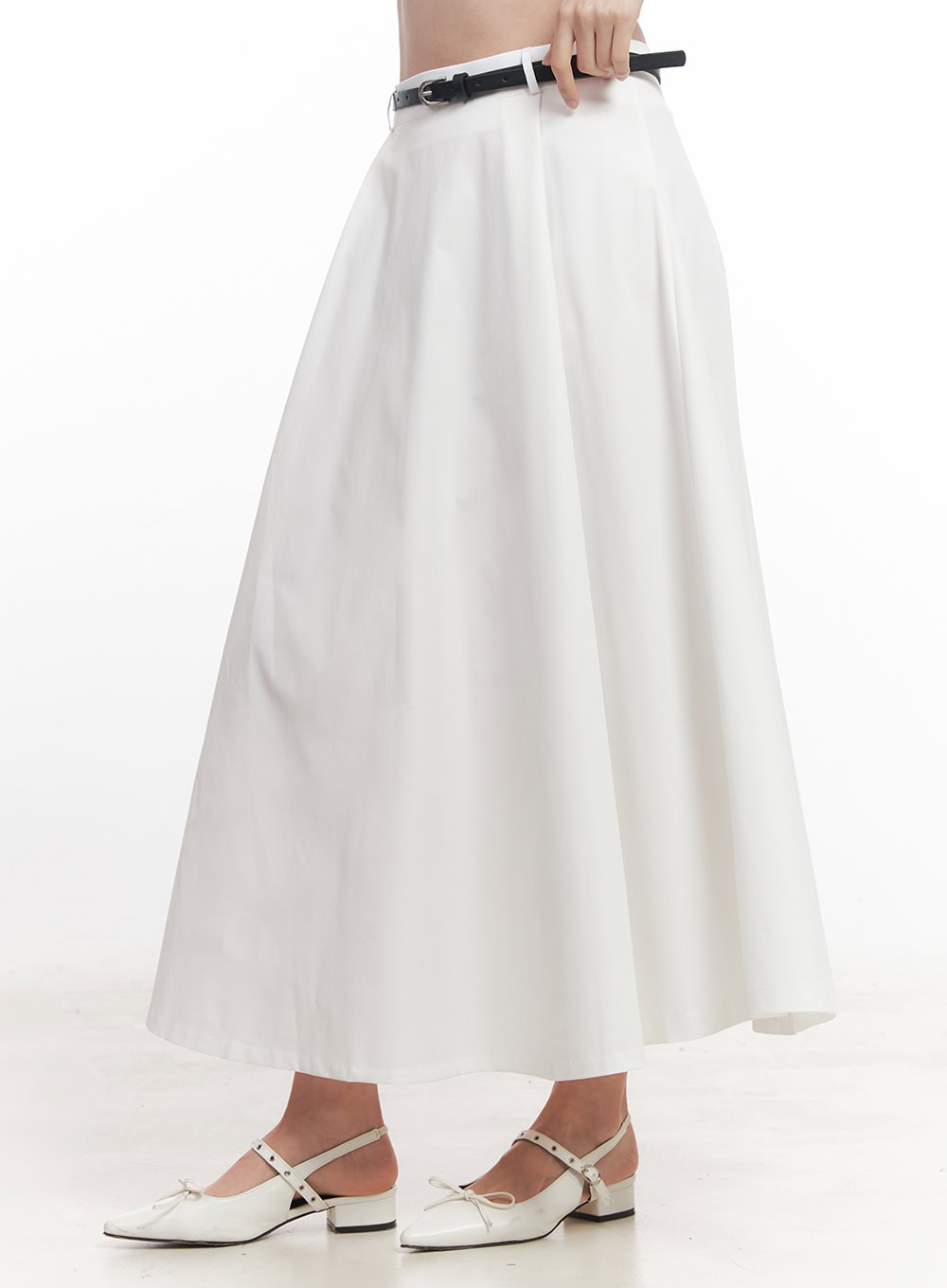 Flowy Pintuck Flare Maxi Skirt with Belt CA501