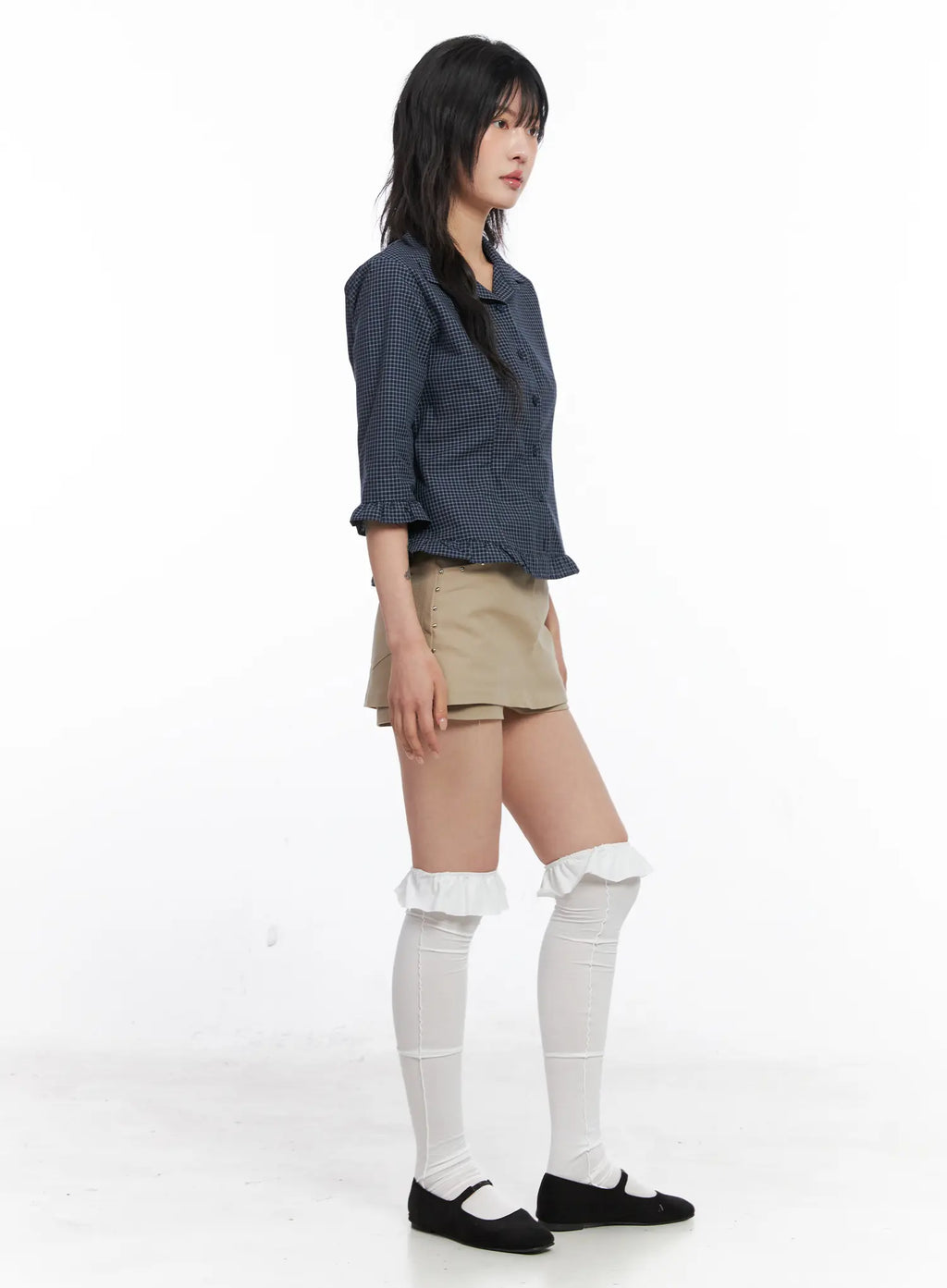 Ruffled Gingham 3/4 Shirt CO507