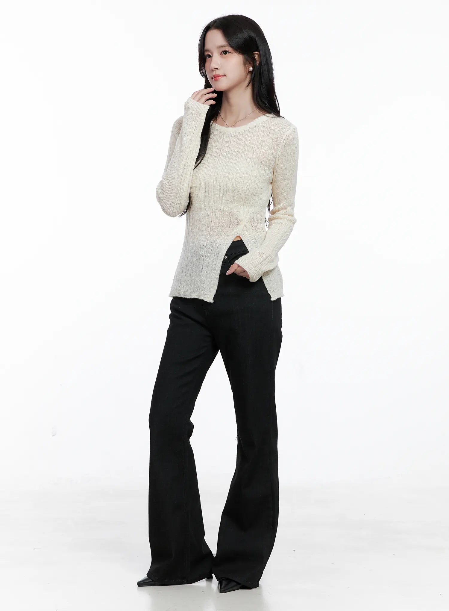 Side Cut Slim Long Sleeve top CS523