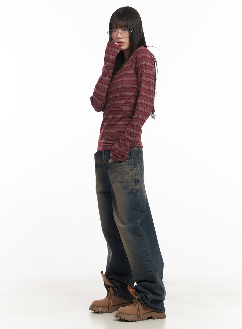 Striped Buttoned Slim-Fit Hoodie CF519