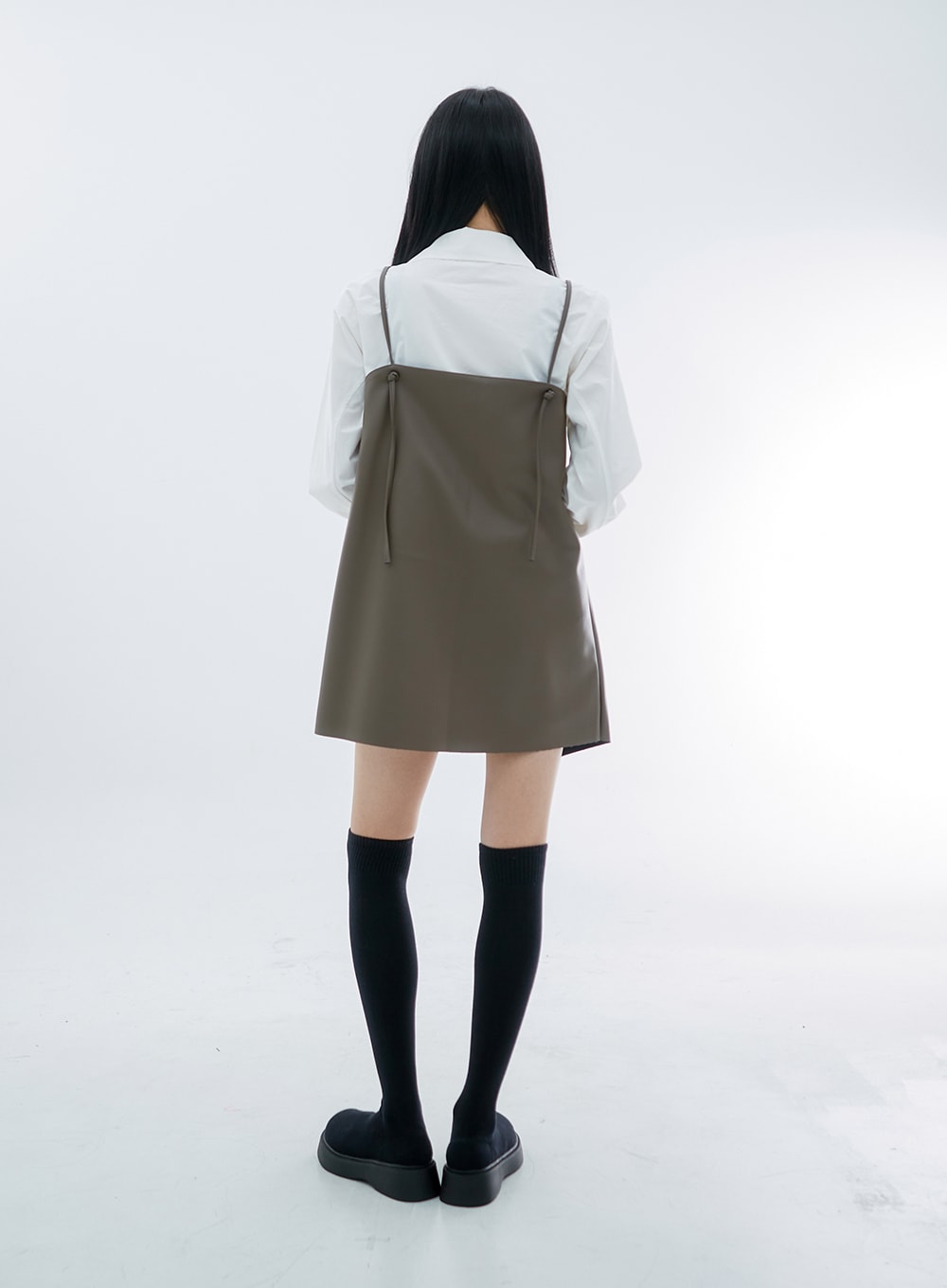 One Button Faux Leather Mini Dress OS29