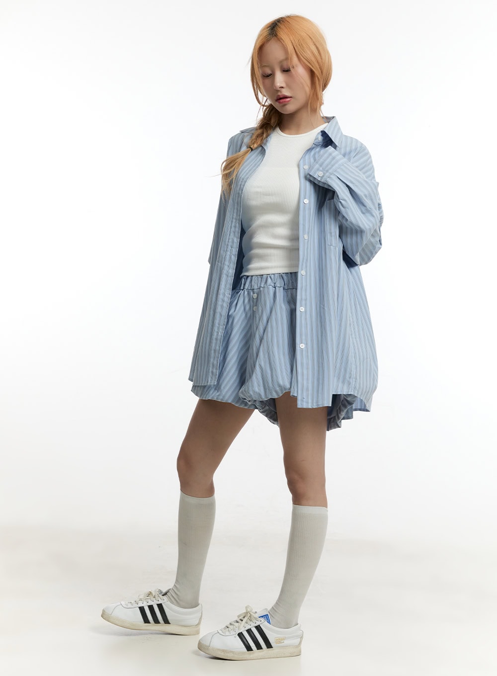 Striped Buttoned Oversized Collared Shirt CY505