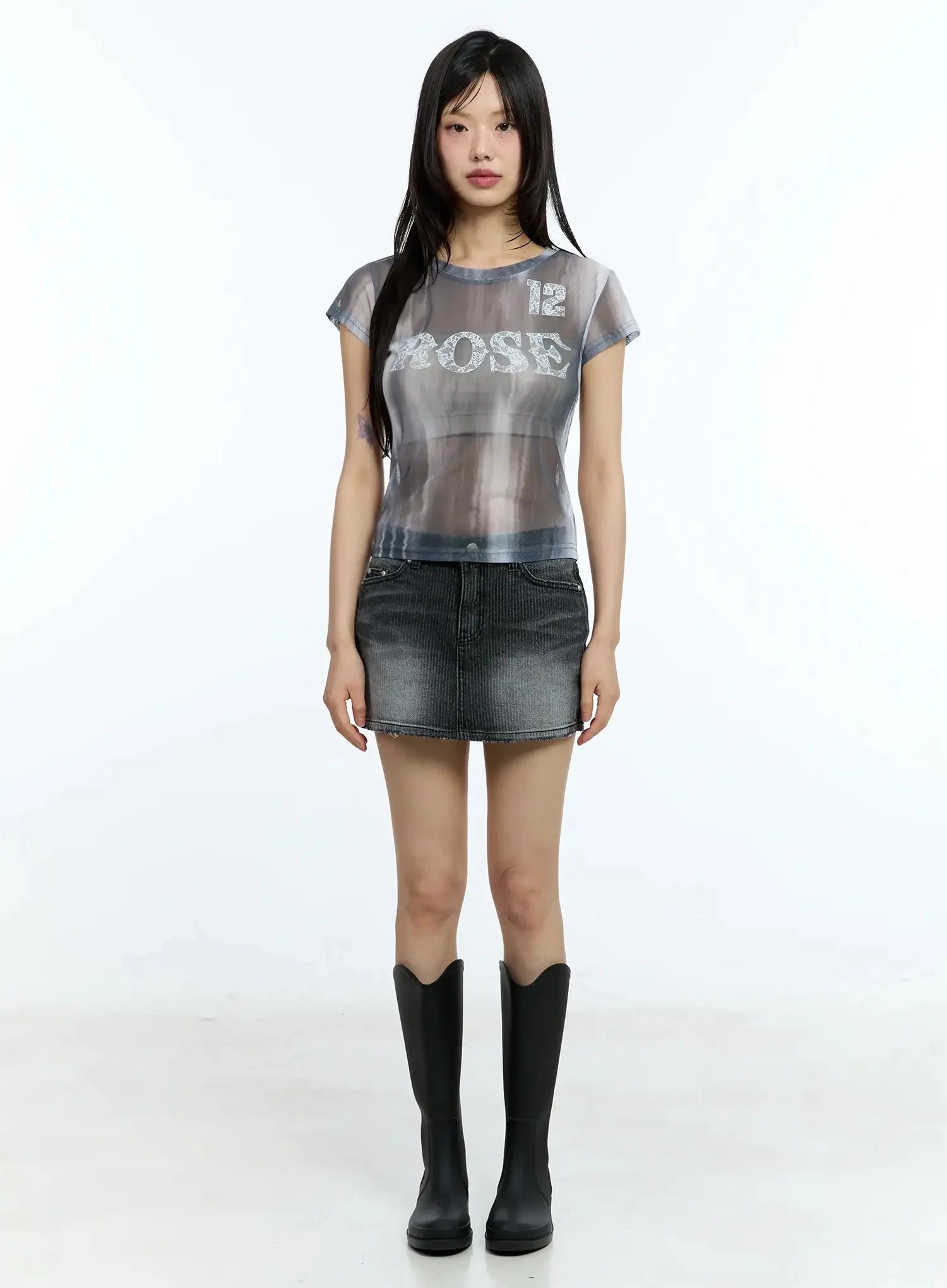 Washed Low-Rise Denim Mini Skirt IU525