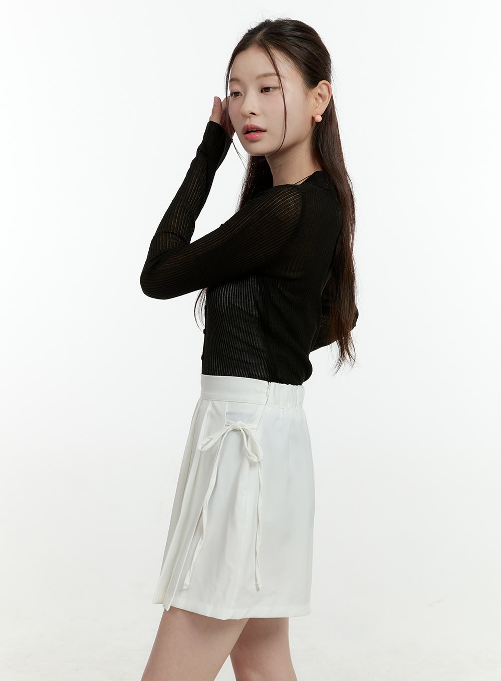 Sheer Ribbed Buttoned Cardigan OL430